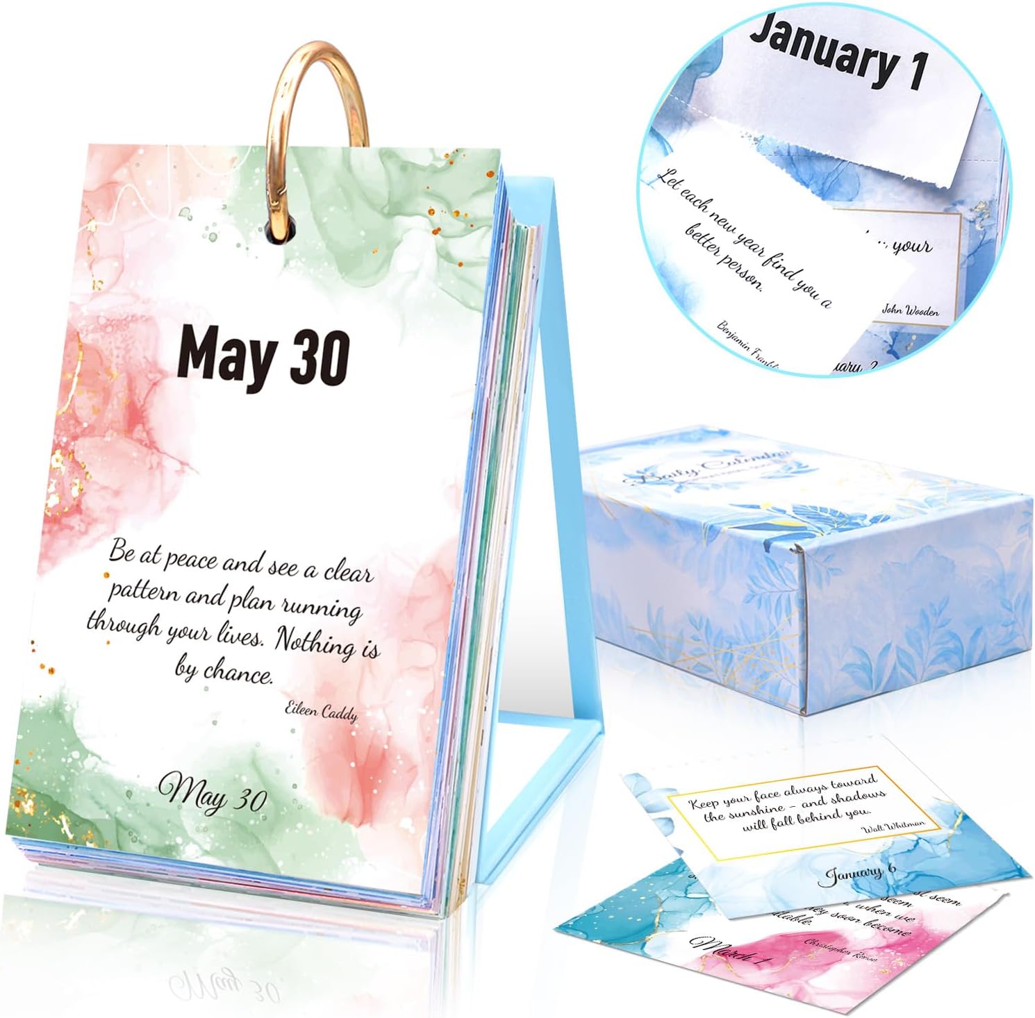 FindFunFine Motivational Inspirational Daily Calendar Watercolor Flip Calendar Office Supplies Decoration Desk Accessories Flip Desktop Calendar Positive Affirmation Cards Birthday Gifts 366 Pages