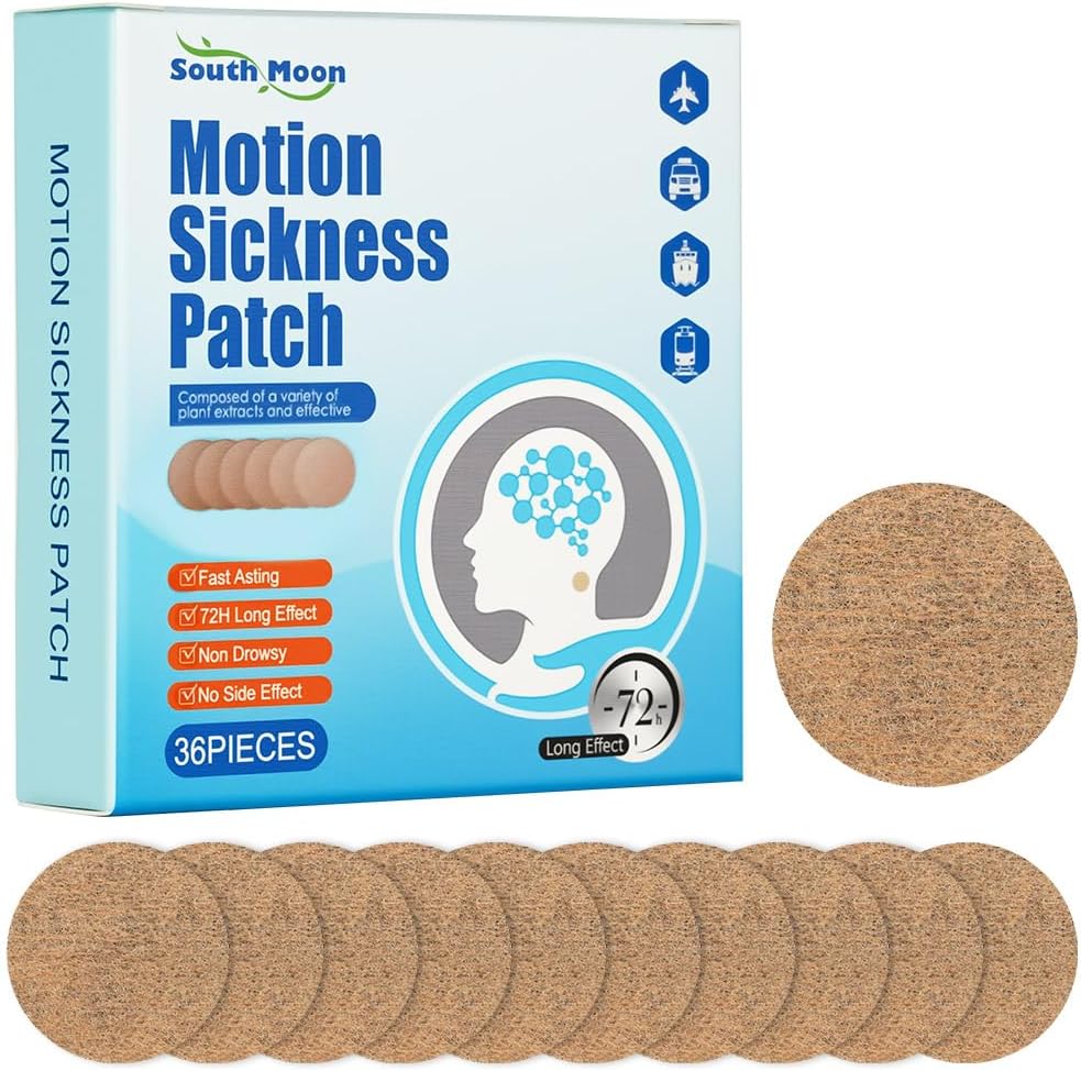 BUTBU Motion Sickness Patches, 36 Counts Travel Sickness-Patches, Nausea Relief & Anti Sickness, Motion Sea Sickness Patch for Car, Cruise Essentials and Airplane Trips, Fast Effective Lasts 72 Hours