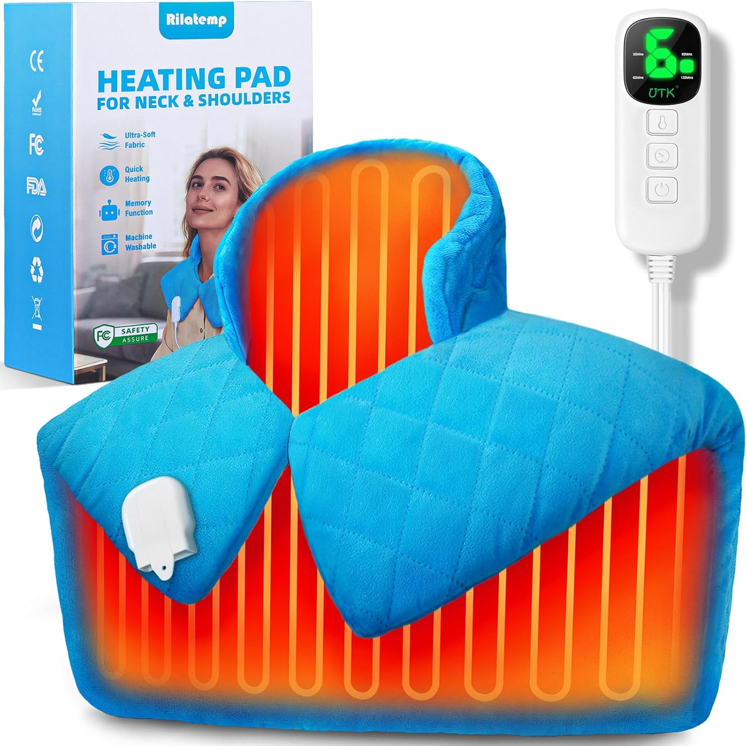 UTK Neck and Shoulder Heat Pad, Up to 70°C, Deeper Pain Relief, 1.26lb Shoulder Heat Pad with 6 Heating Levels, Auto-Off Timer, Electric Heated Neck Wrap for Muscle Tension, Mothers Day Gifts for Mum