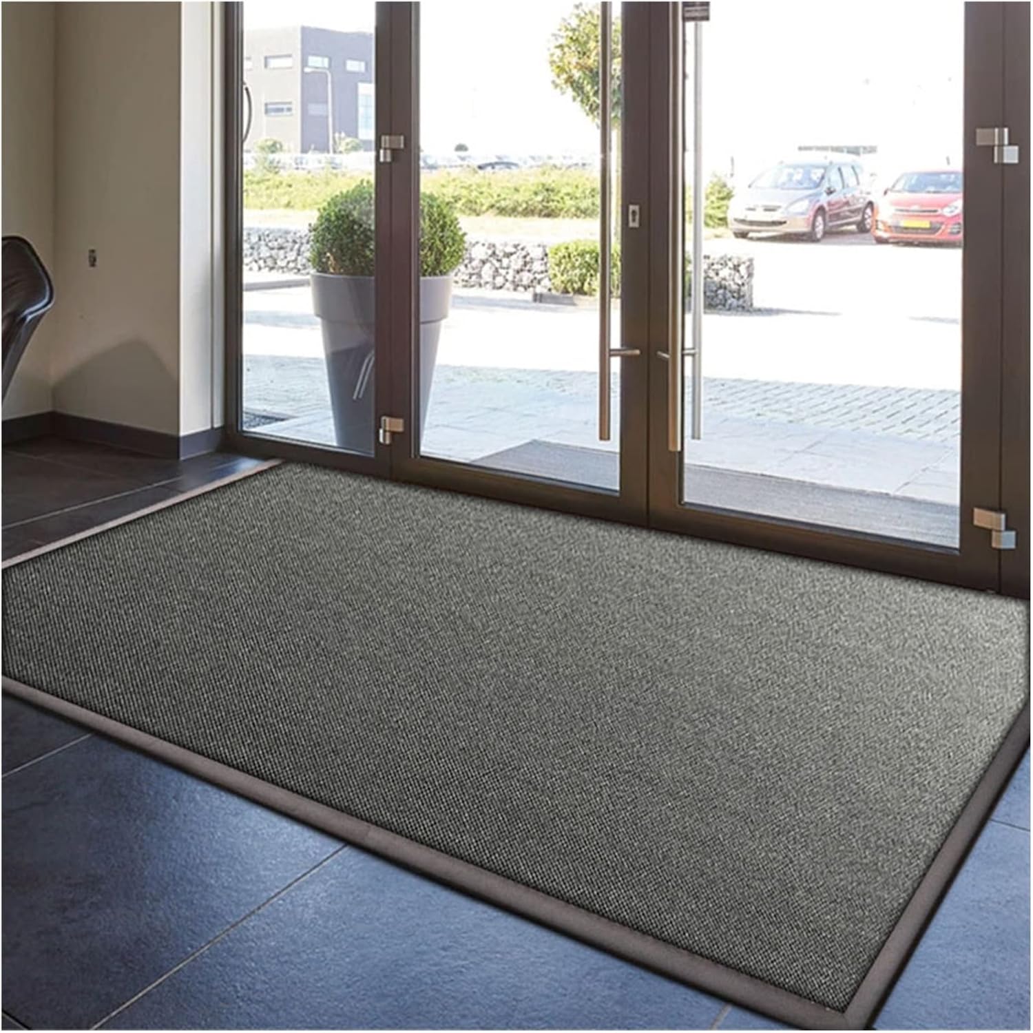 Heavy-Duty Non-Slip Outdoor Mats Rubber Backed Door Mats for Indoor/Outdoor Use Custom Size Grey (120x180CM) - Durable Shoe Scraper Doormat for High Traffic Areas