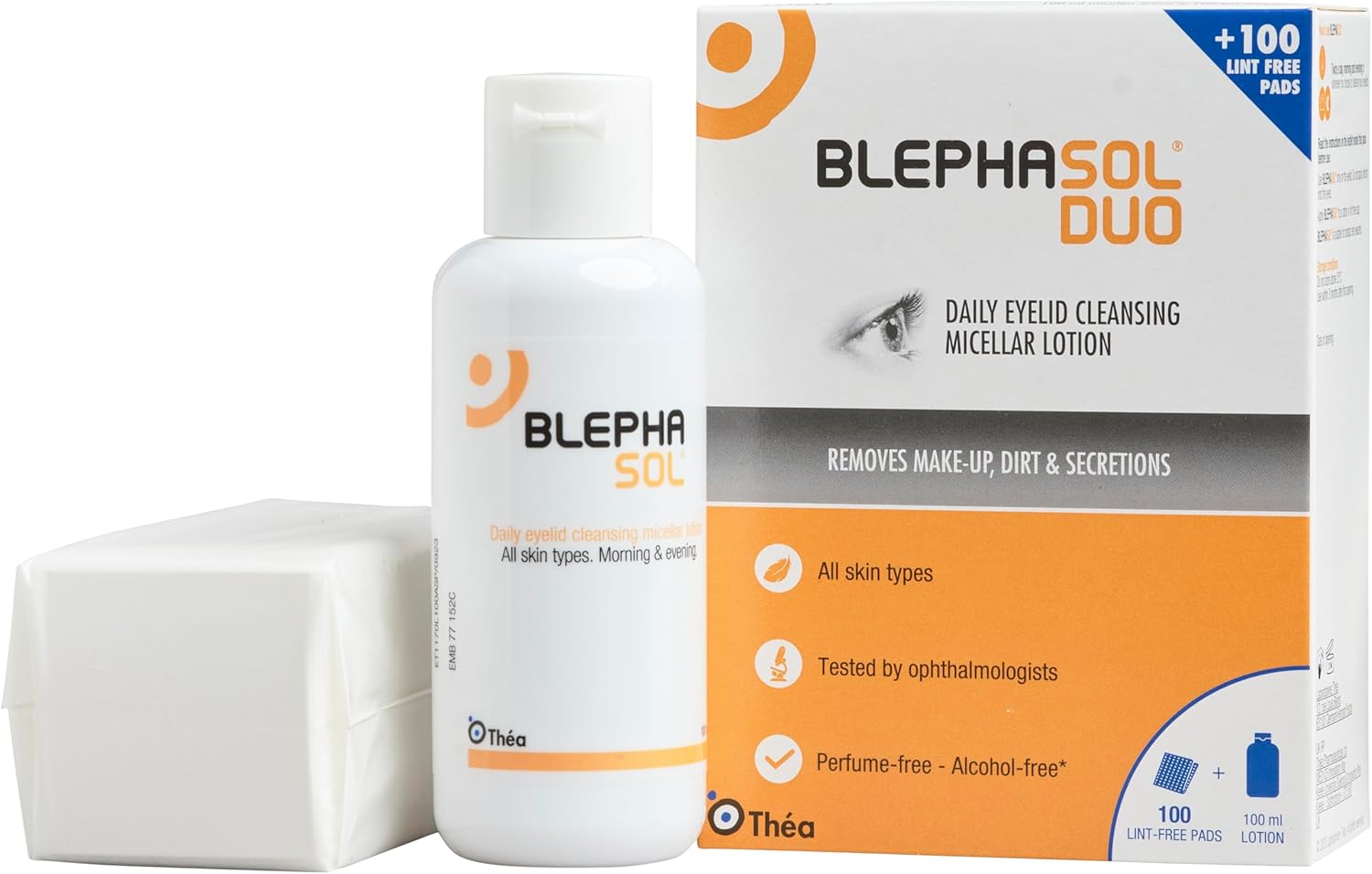 Blephasol Duo 100 ml Micellar Eyelid Cleansing Lotion with 100 Lint-Free Pads | Effective and Gentle Cleansing for Make-Up Removal, Inflamed and Sensitive Eyelids | Soap & Alcohol-Free