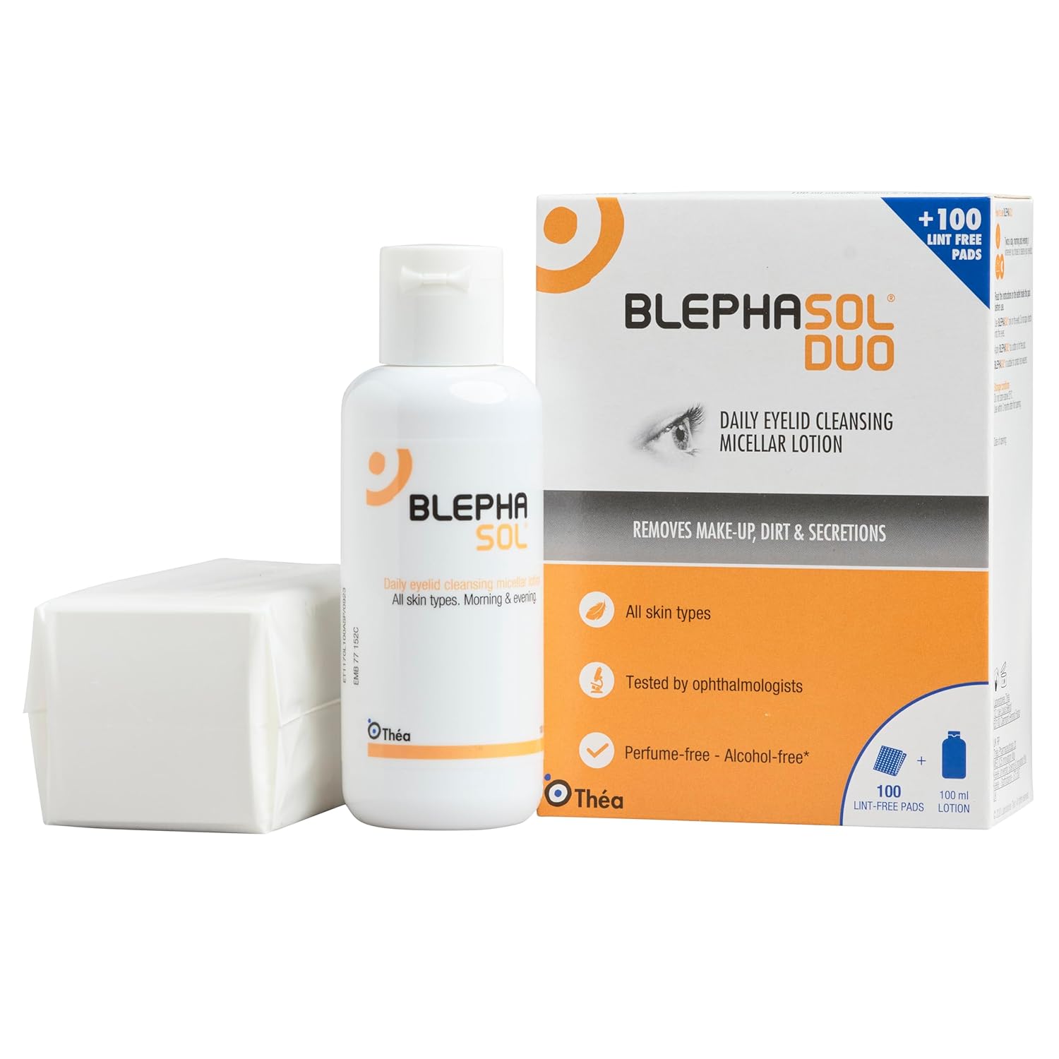 Blephasol Duo 100ml Eyelid Cleansing Micellar Lotion with 100 Cotton Pads for Daily Eyes Care | Preservatives Free | Suitable for Contact Lens Wearers