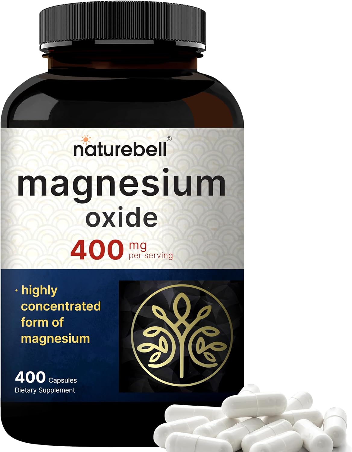 Magnesium Oxide 400mg, 400 Capsules | High Purity Elemental Form – Extra Strength – Essential Mineral Supplements for Muscle, Digestion, Bone, & Heart Support – Non-GMO & No Gluten
