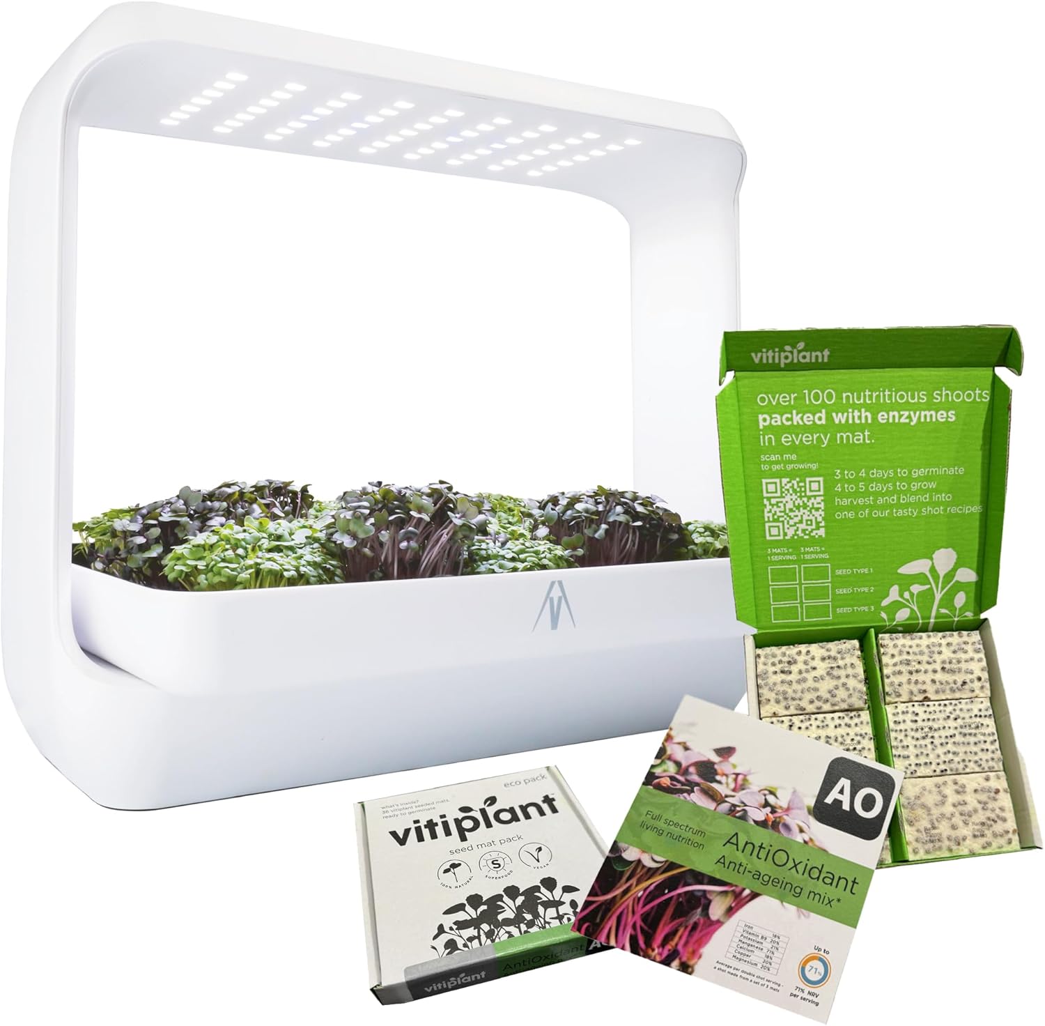 V-Farm Indoor Microgreen Herb Garden Kit, 15 Pod, Multi Tray Hydroponics Growing System, LED Grow Light, Indoor Garden, Automatic Timer, Germination Compartment, with FREE Vitiplant Seed Set worth £30