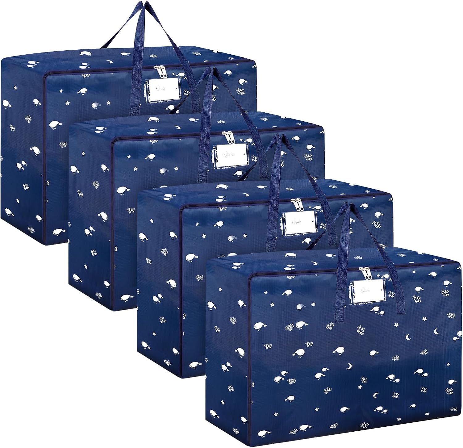 4 Pcs 105L Large Storage Bag, Large Moving Bag with Zips for Moving Storage Clothes Bedding Duvet Quilt Blankets Waterproof Moving Totes Christmas Storage Containers (Dark blue)