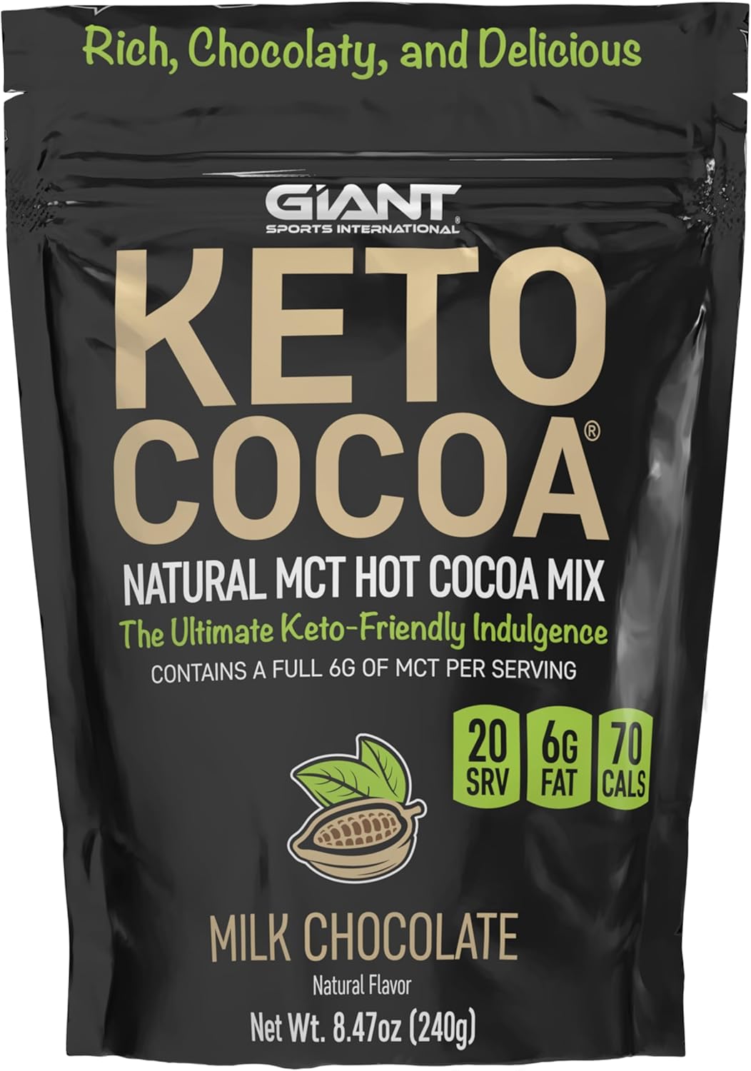Keto Cocoa | Delicious Sugar Free Instant Hot Chocolate Mix with 6g of MCTs for Ketogenic Diet Low Carb Lifestyle | No Gluten | 20 Servings