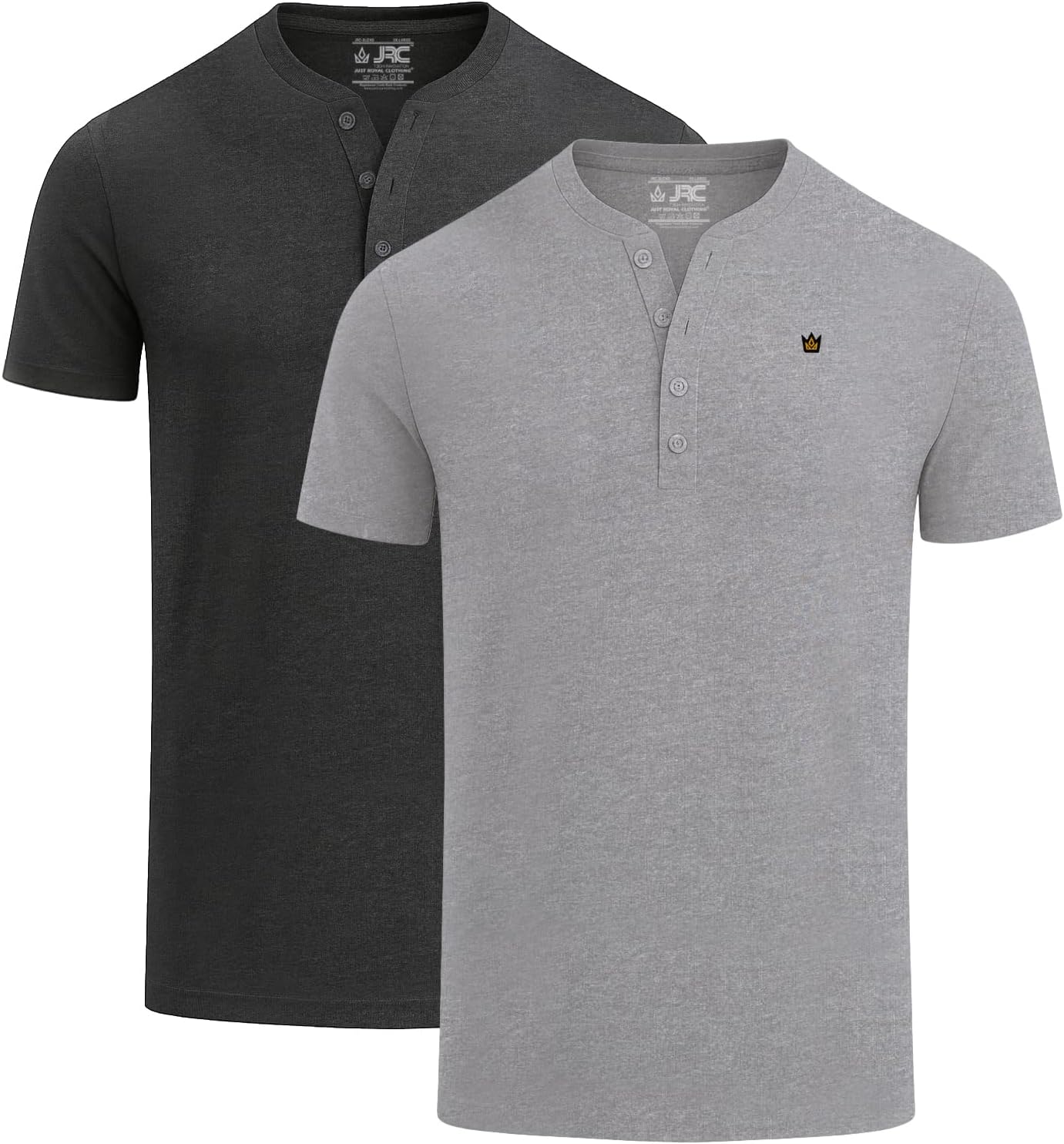 JRC Just Royal Clothing 2 Pack Mens Short Sleeve Henley T-Shirts, Lightweight Henley Tops for Gym, Running & Casual Outings