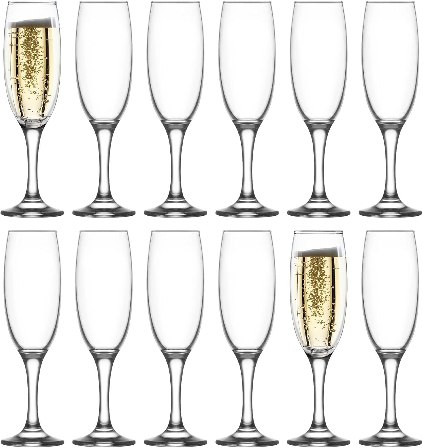 LAV 12x 220ml Empire Glass Champagne Flutes - Reusable Wedding Anniversary Birthday Hen Party Prosecco Wine Cocktail Drinking Glasses Set