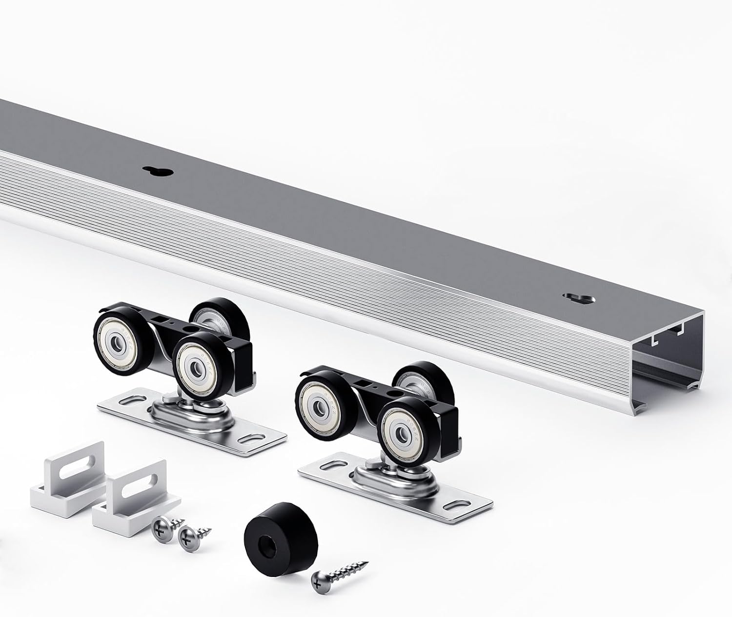EaseLife 5FT/60in Sliding Pocket Door Hardware Kit,Commercial Grade,Aluminum Box Rail Kit,Slide Smoothly Quietly,Easy Install,No Door (56.5in Track for 23"~30" Wide Single Door)
