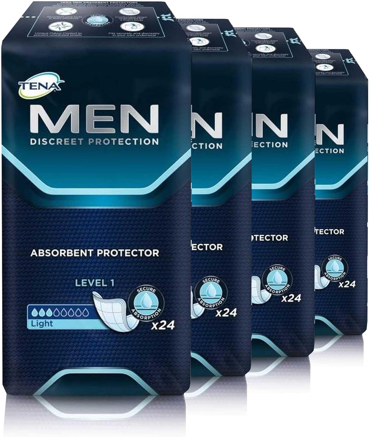 TENA for Men Level 1 Incontinence Protector Maximum Guard Incontinence Pad for Men (4 Pack of 96)
