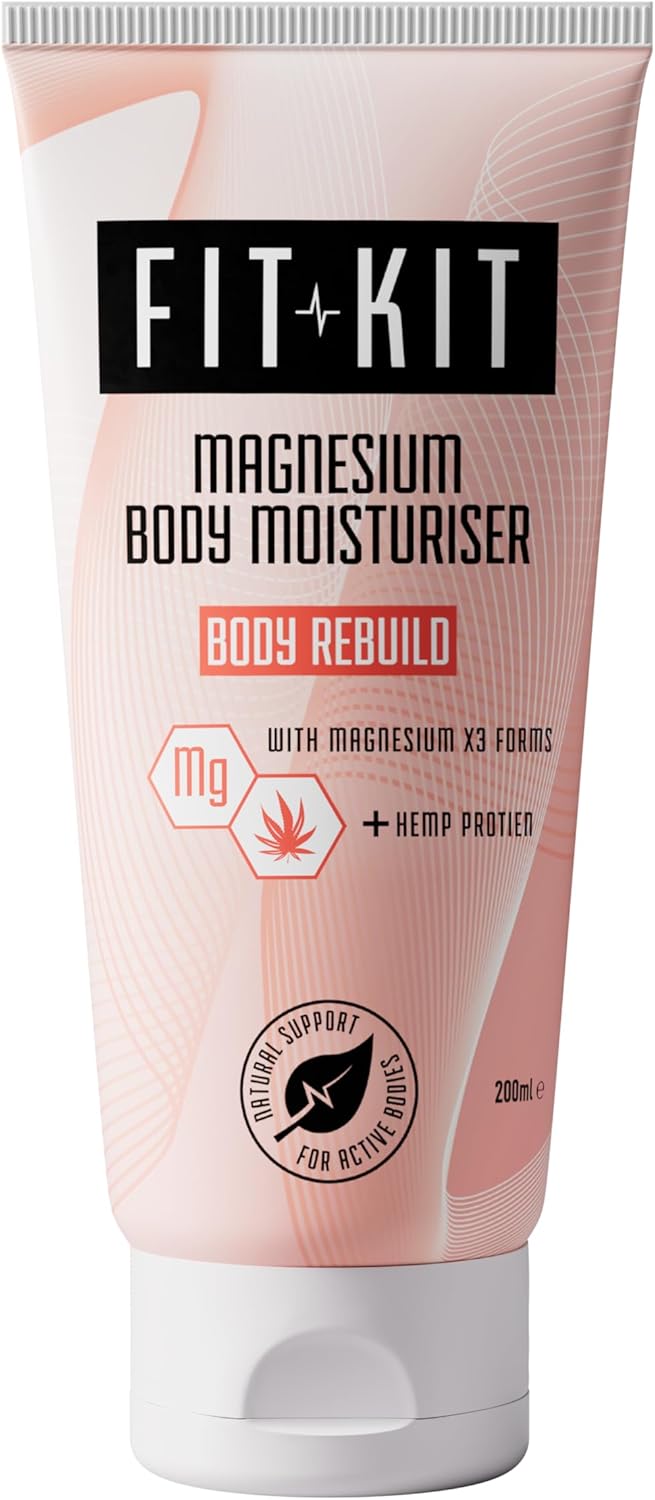 Fit Kit Magnesium Post Exercise Body Moisturiser | After Workout Hydrating Repair Lotion for Muscle Recovery & Dry Skin | 3 Forms of Mg & Hemp Protein | Natural Skincare for Men & Women | 200ml