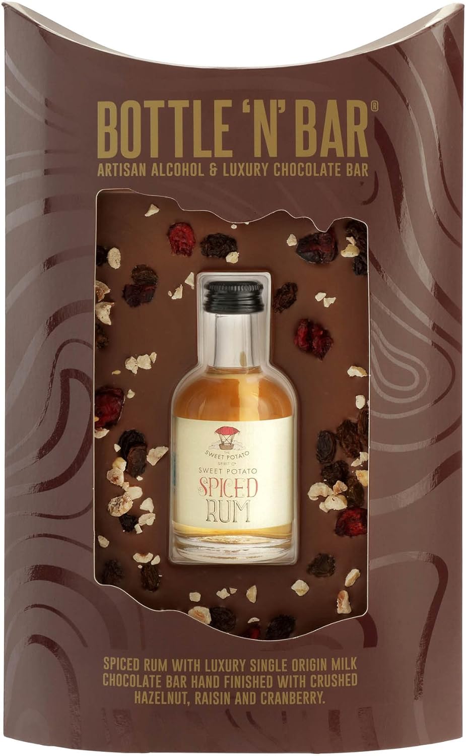 Bottle N Bar Spiced Rum & Chocolate Gift Set | Delicious Gift For Him or Her On Birthday Or Christmas | Milk Chocolate With Hazelnut Raisin & Cranberry