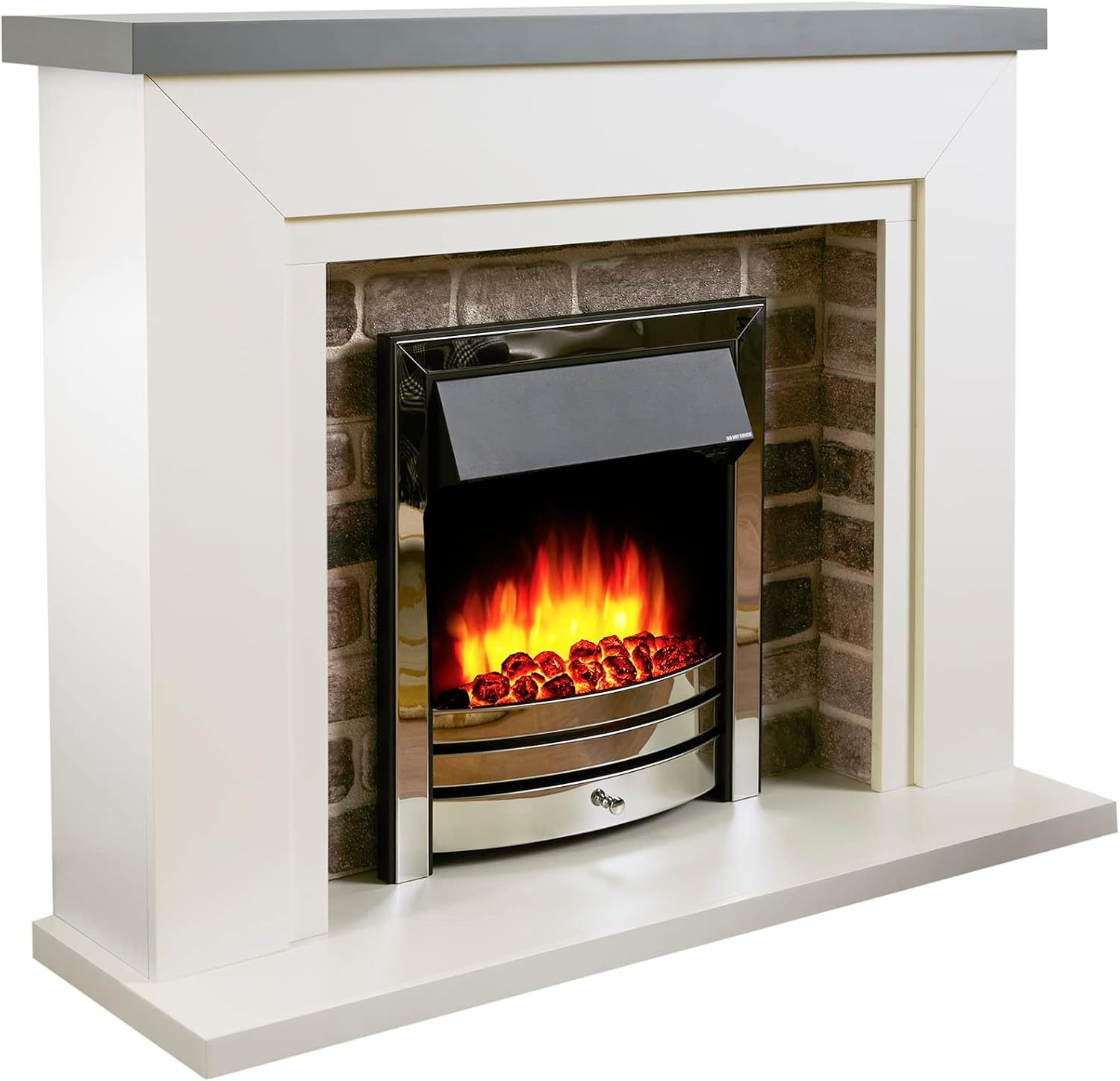 Endeavour Fires Flamborough Electric Fireplace, 1&2kW, 7 day Programmable Remote Control Electric Fire in 48’’ Off White Surround (Grey Top/Chrome Fire)