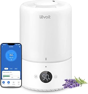 LEVOIT Smart Cool Mist Top Fill Humidifiers for Bedroom with Sensor, Auto Humidity Setting , APP & Voice Control, Essential Oil Diffuser, Ultra Quiet Operation, Super Easy Top Fill, 3L, White