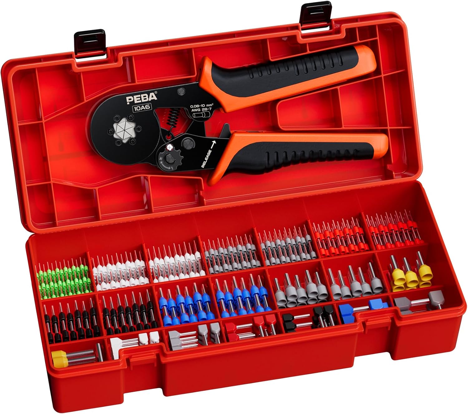 PEBA Ferrule Crimping Tool Kit, Hex Ferrule Crimper Self-adjusting for Wire Ferrules AWG 28-7, With 21 Sizes Insulated Wire Ferrules/Twin Terminals Set - Wire Crimping Tool - Hex Crimper for Ferrules