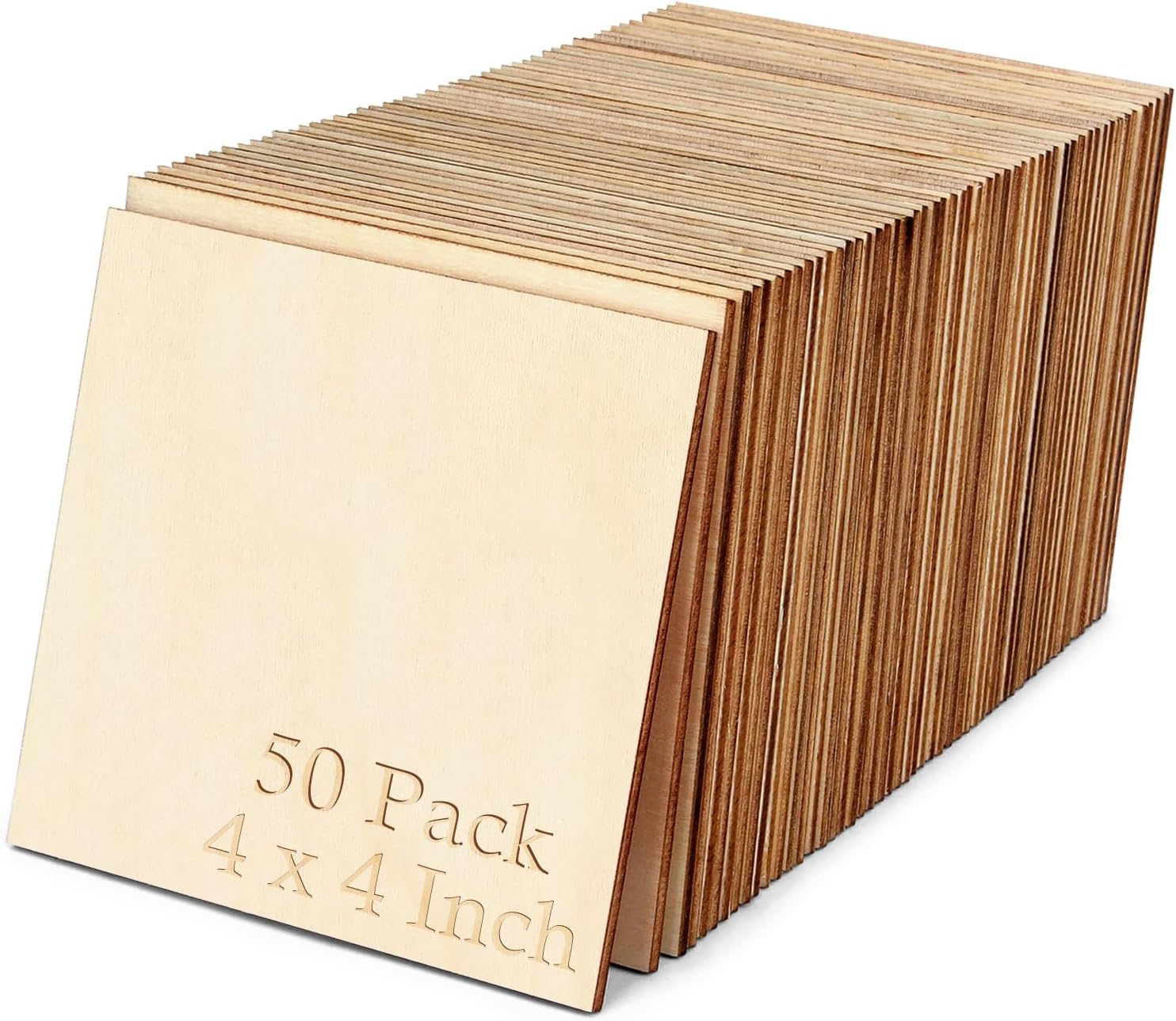 Blisstime 50PCS 4x4 Inch Wood Squares Unfinished Square Wood Pieces for Crafts,Painting, Writing, DIY Supplies, Engraving and Carving, Home Decorations (4x4 Inch 50Pcs)