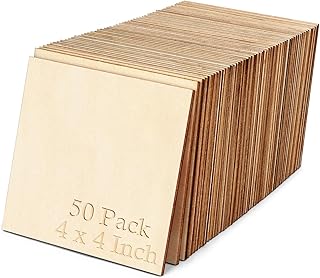 Blisstime 50PCS 4x4 Inch Wood Squares Unfinished Square Wood Pieces for Crafts,Painting, Writing, DIY Supplies, Engraving and Carving, Home Decorations (4x4 Inch 50Pcs)