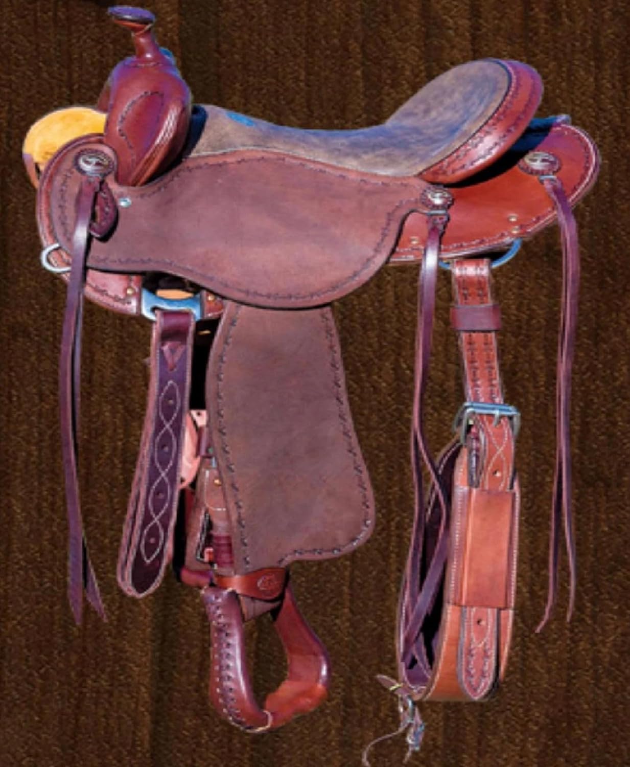Western Stock Half Breed Australian Aussie Hand Made Real Leather Fender Australian Collection Horse Saddle Aussie Style with Horn 17”/ Breast Collar