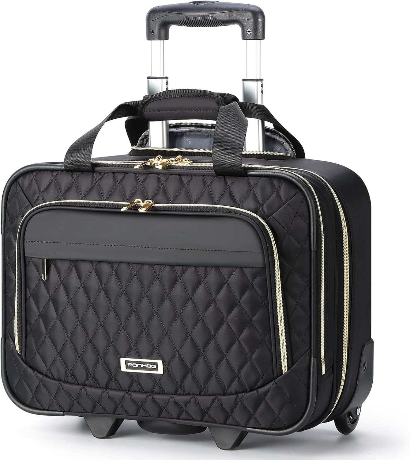 Ponhog Rolling Laptop Bag with Wheels for Women - Rolling Briefcase 15.6 Inch Laptop Bag Flight Approved Trolley Bag Carry On Luggage for Work Travel College Computer Business Lightweight Black