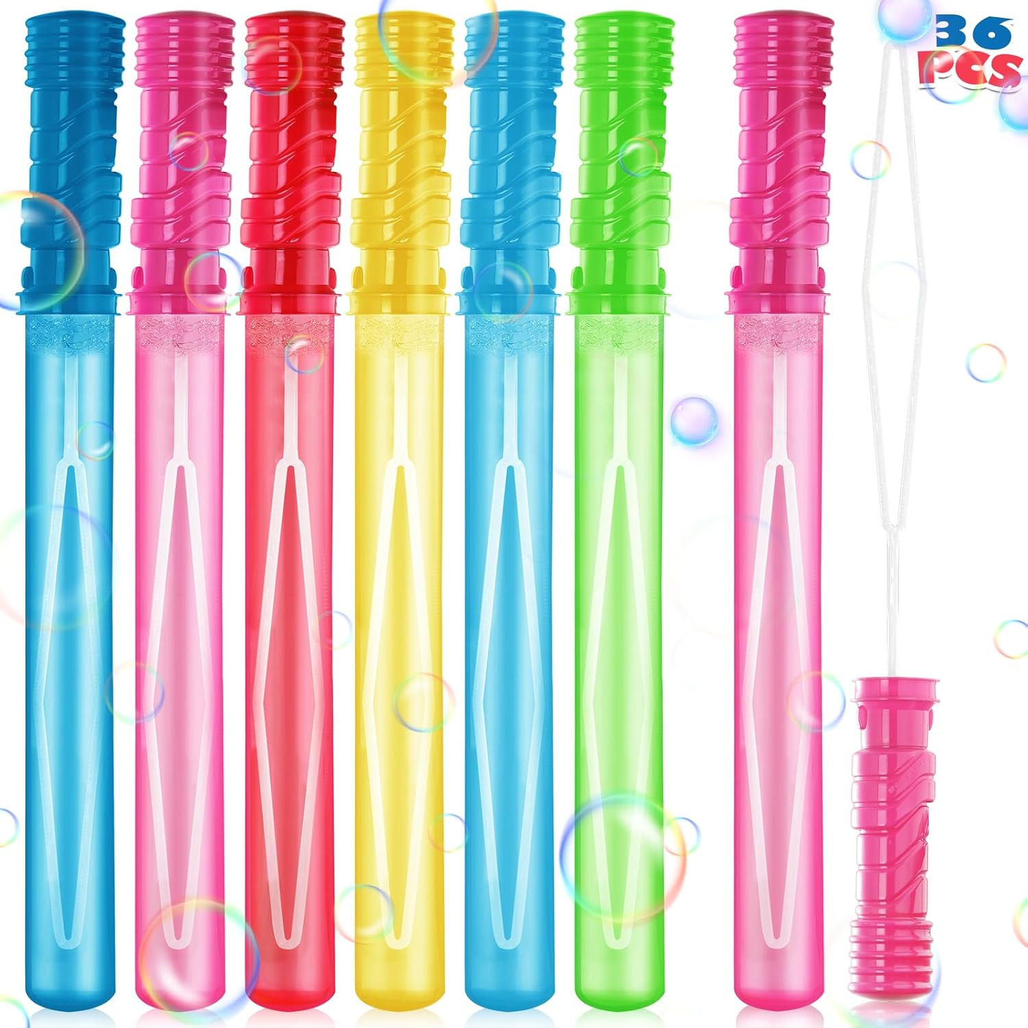36PCS Big Bubble Wands Bulk for Kids, 15 Inches Bubble Wand Bulk in 6 Colors, Bubble Party Favor Supply for Summer Indoor/Outdoor Activities, Easter, Goodie Bags, Birthday