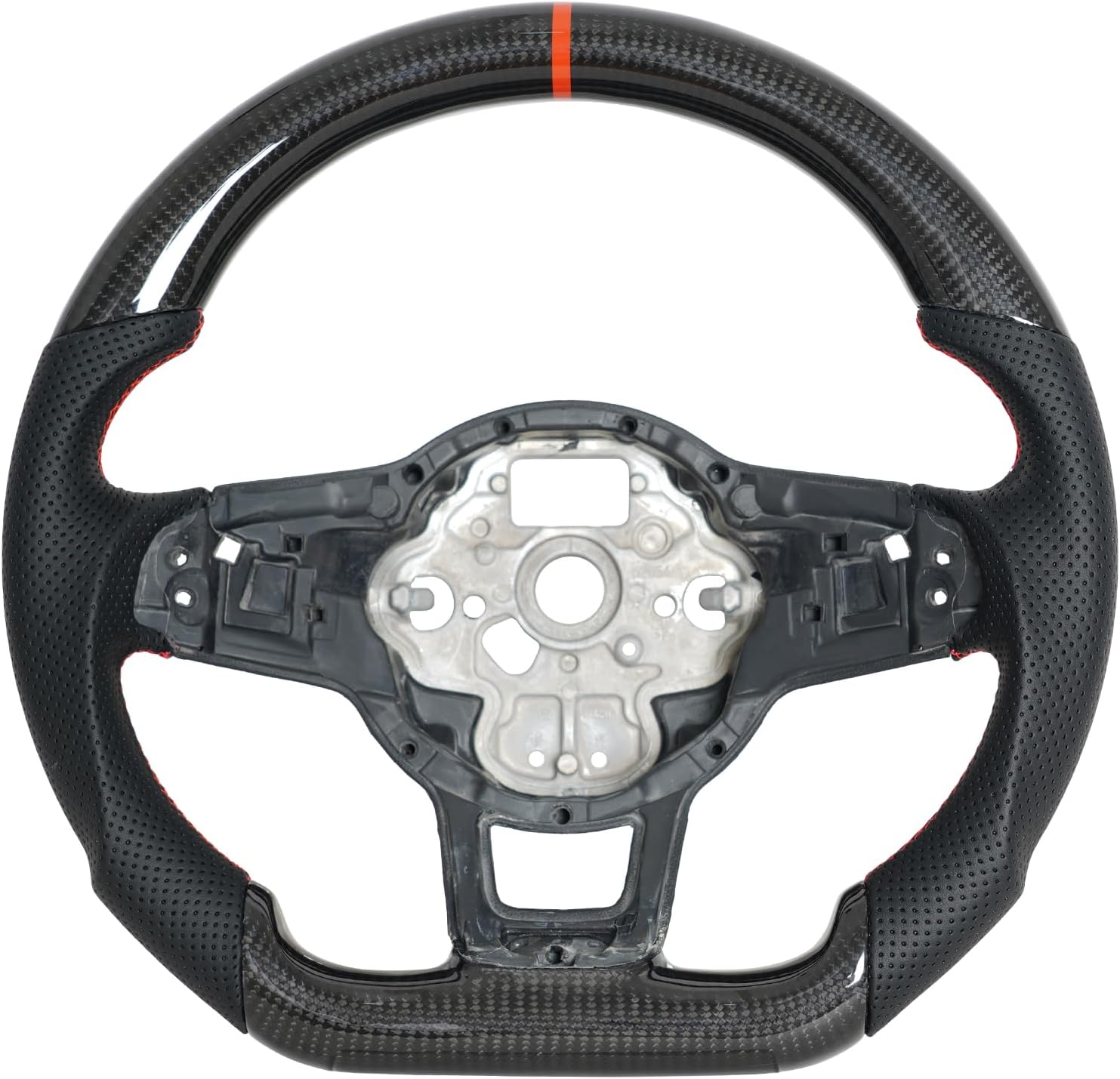 Real Carbon Fiber Steering Wheel for GTI MK7, D-shaped Flat-bottom Perforated Leather Grip Upgrade Replacement Steering Wheel for 2015-2017 Volkswagen GTI(Golf) MK7