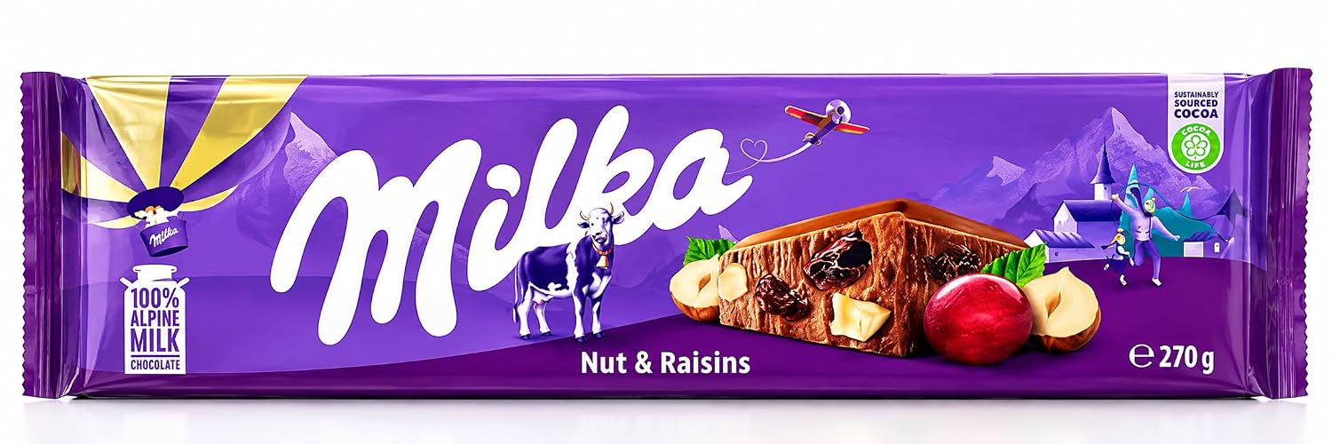 Milka Milk Chocolate with raisins and hazelnuts, 250g