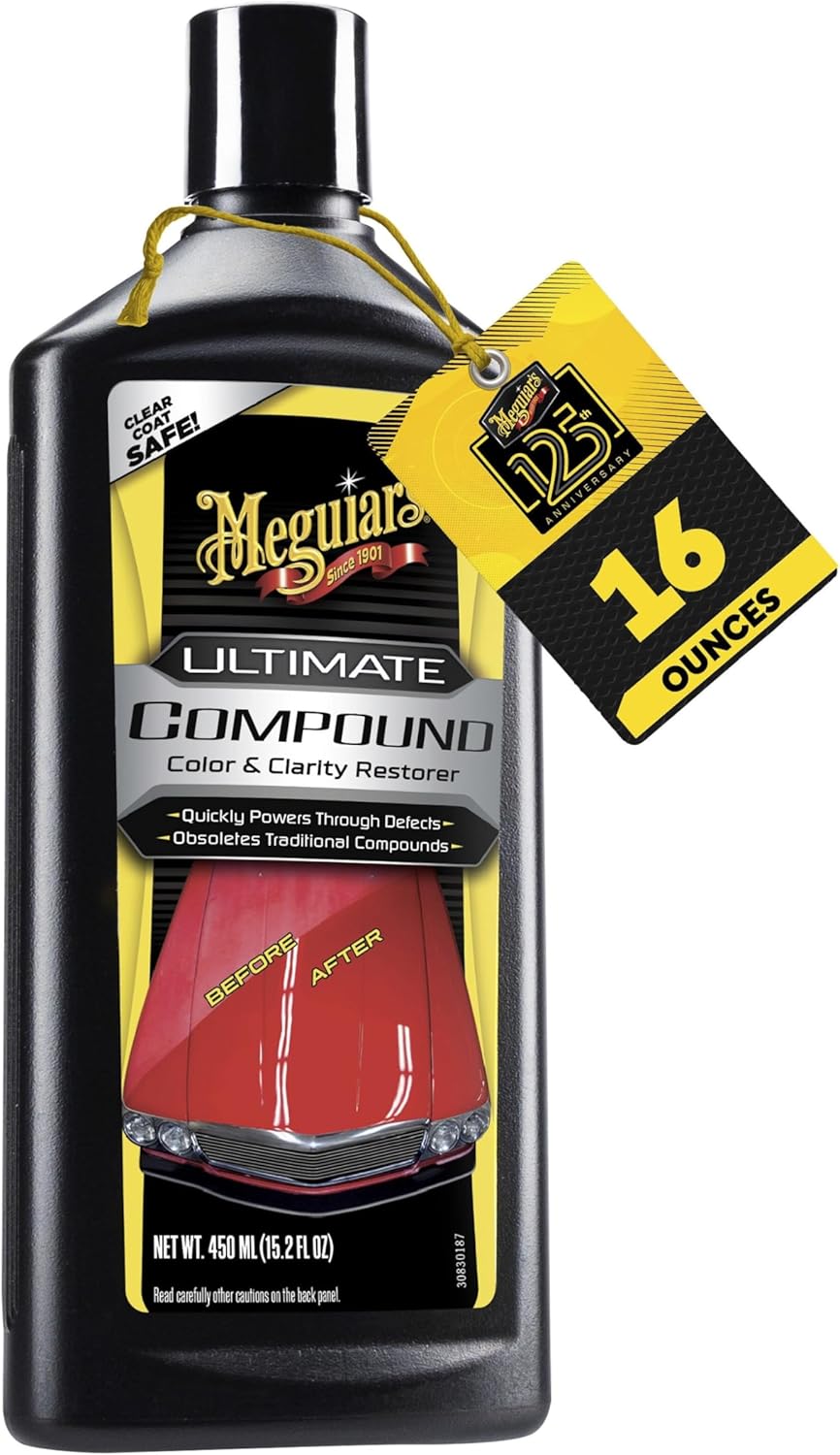 Meguiar's Ultimate Compound - Pro-Grade Car Scratch Remover, Paint Correction Compound that Removes Defects While Adding Gloss and Shine, Single Stage and Clear Coat Scratch Remove, 15.2 Oz