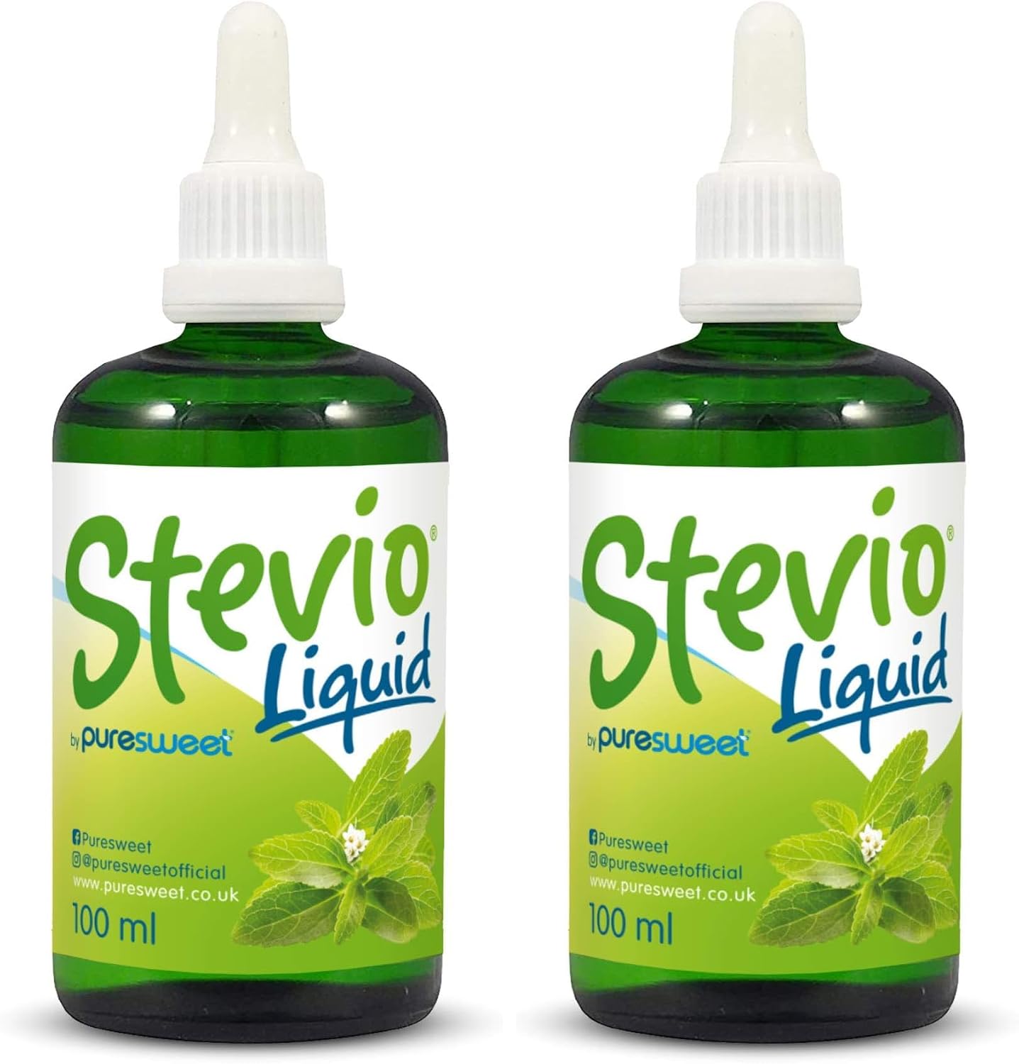 Stevio® Stevia Liquid Drops 100ml, Pure Stevia, 100% Natural, Zero Calorie Sweetener, Diabetic and Keto Friendly, Glass Bottle. (Pack of 2)