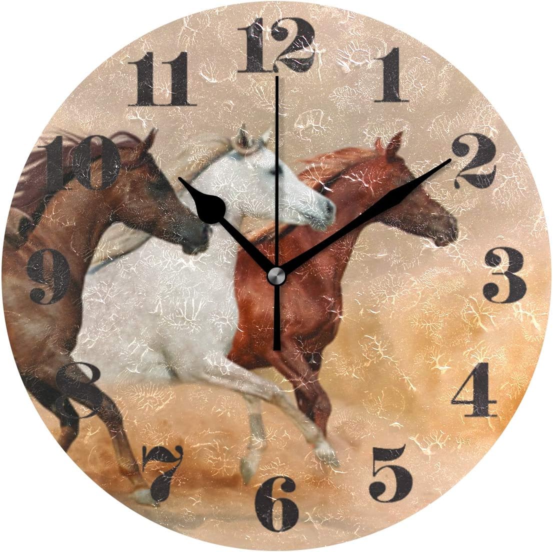 Mnsruu Wall Clock Silent Non Ticking, Round Running Horses Art clock for Home Bedroom Office Easy to Read