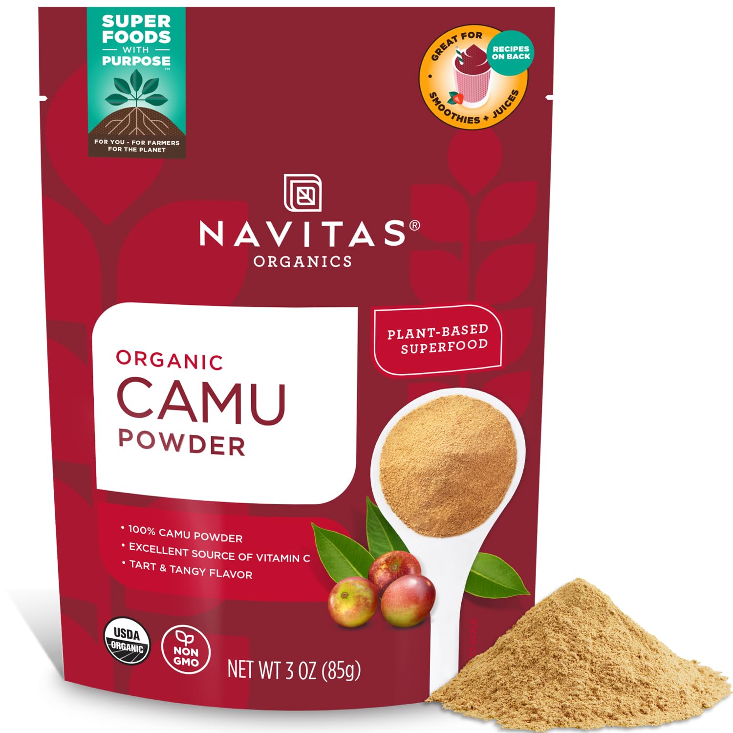 Navitas Organics Camu Powder – For Smoothies, Juices, Wellness Shots & More – Vitamin C, Antioxidants – Immune Support – USDA Organic, Non GMO, Kosher Gluten Free, Vegan (4oz. Bag, 4 Servings)