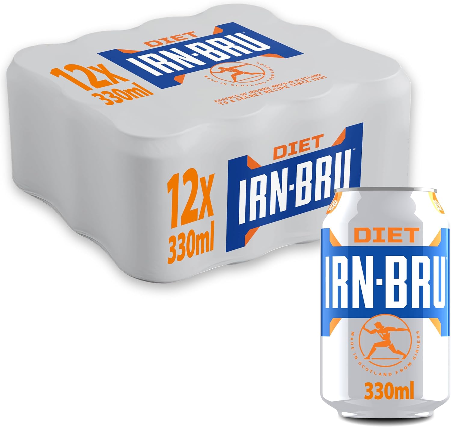 IRN-BRU Diet Carbonated Soft Drink, 12 Pack, 330ml Cans