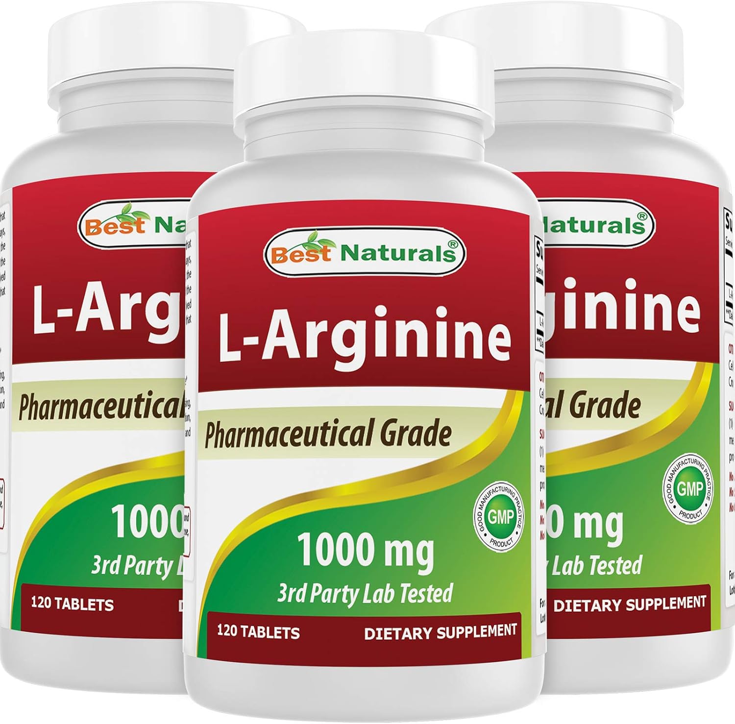 3 Pack - Best Naturals L-Arginine 1000 mg 120 Tablets - Pharmaceutical Grade L Arginine Supplement Promotes Nitric Oxide Synthesis (Total 360 Tablets)
