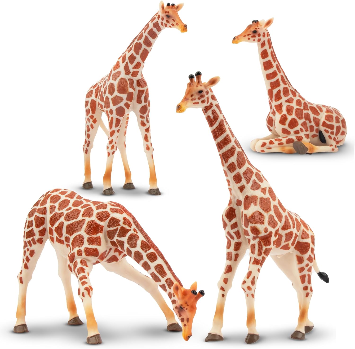 Toymany 4PCS Realistic Giraffe Figurines with Giraffe Cub, 2-6" Plastic Jungle Animals Figures Family Playset Includes Baby, Educational Toy Cake Toppers Christmas Birthday Gift for Kids