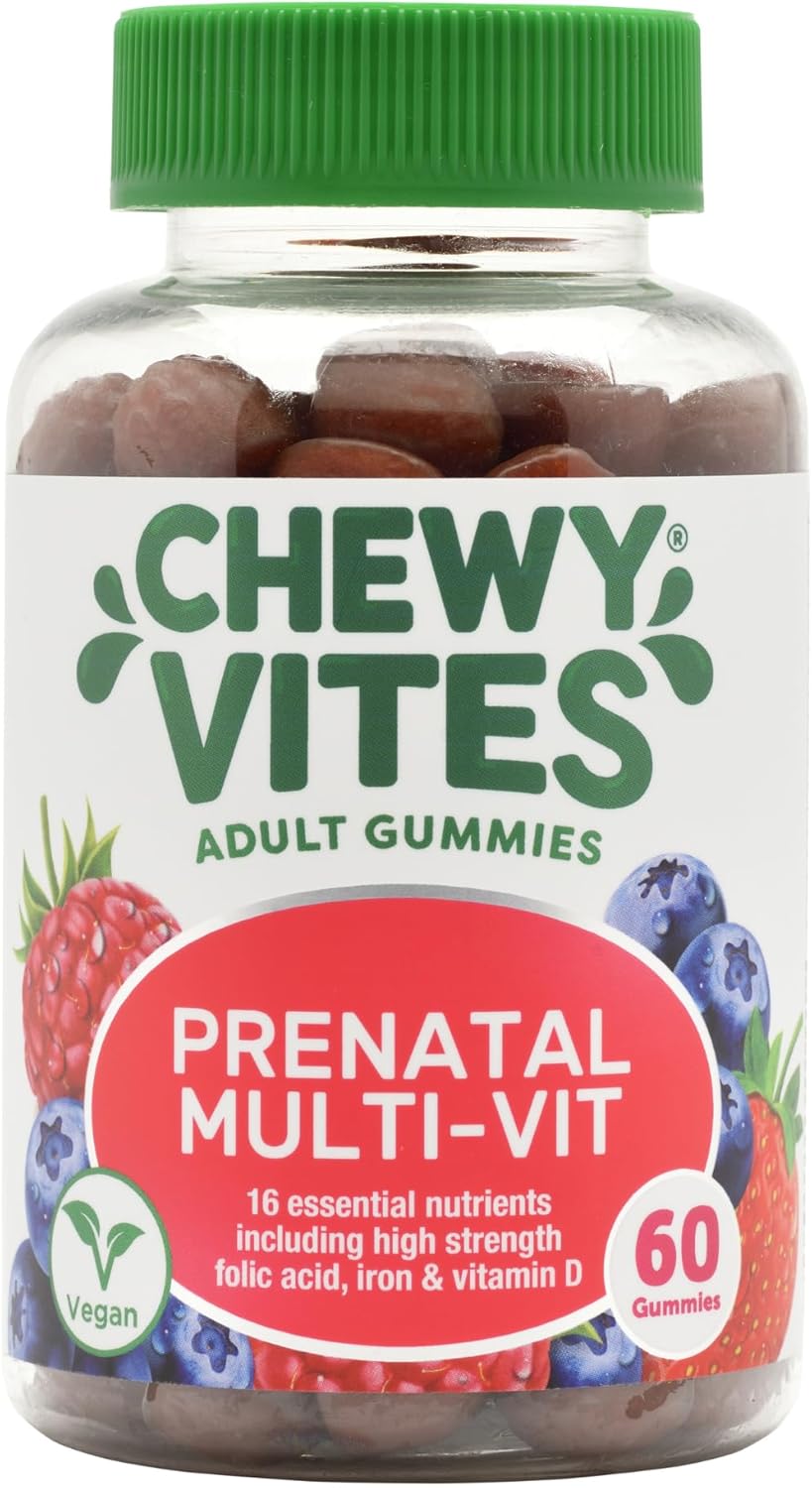 Chewy Vites Women's Prenatal Multivitamin, 60 Multivitamin Gummies, 16 Essential Nutrients with Folic Acid, Iron and Vitamin D, 1 Month Supply, Vegan, Blueberry and Raspberry Flavour
