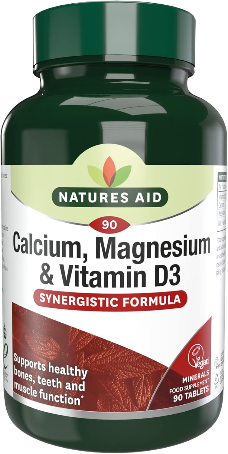 Natures Aid Calcium Magnesium & Vitamin D3 - Supports Bones Teeth Muscle Function & Immunity Supplement - High Potency Calcium Absorption and Immune Health - Vegan, Non-GMO, Gluten-Free - 90 Tablets