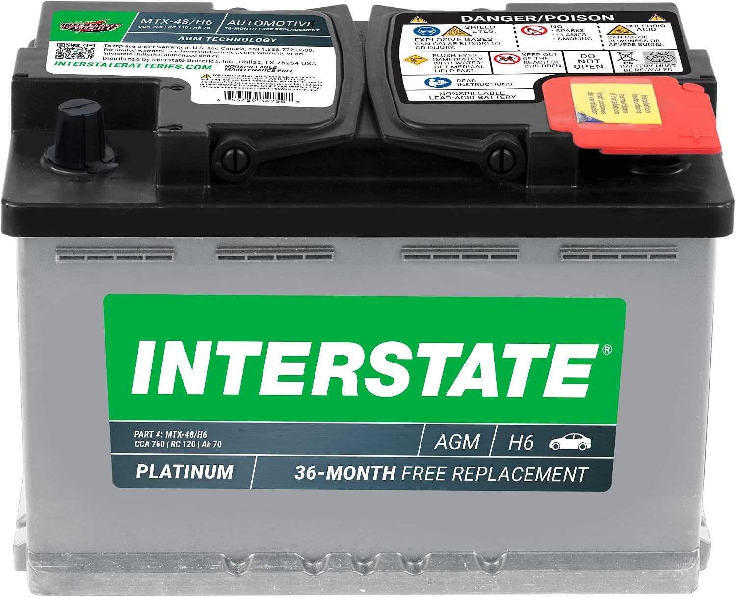 Interstate Batteries Car Battery 12V 70Ah 760CCA Group H6, 48 AGM
