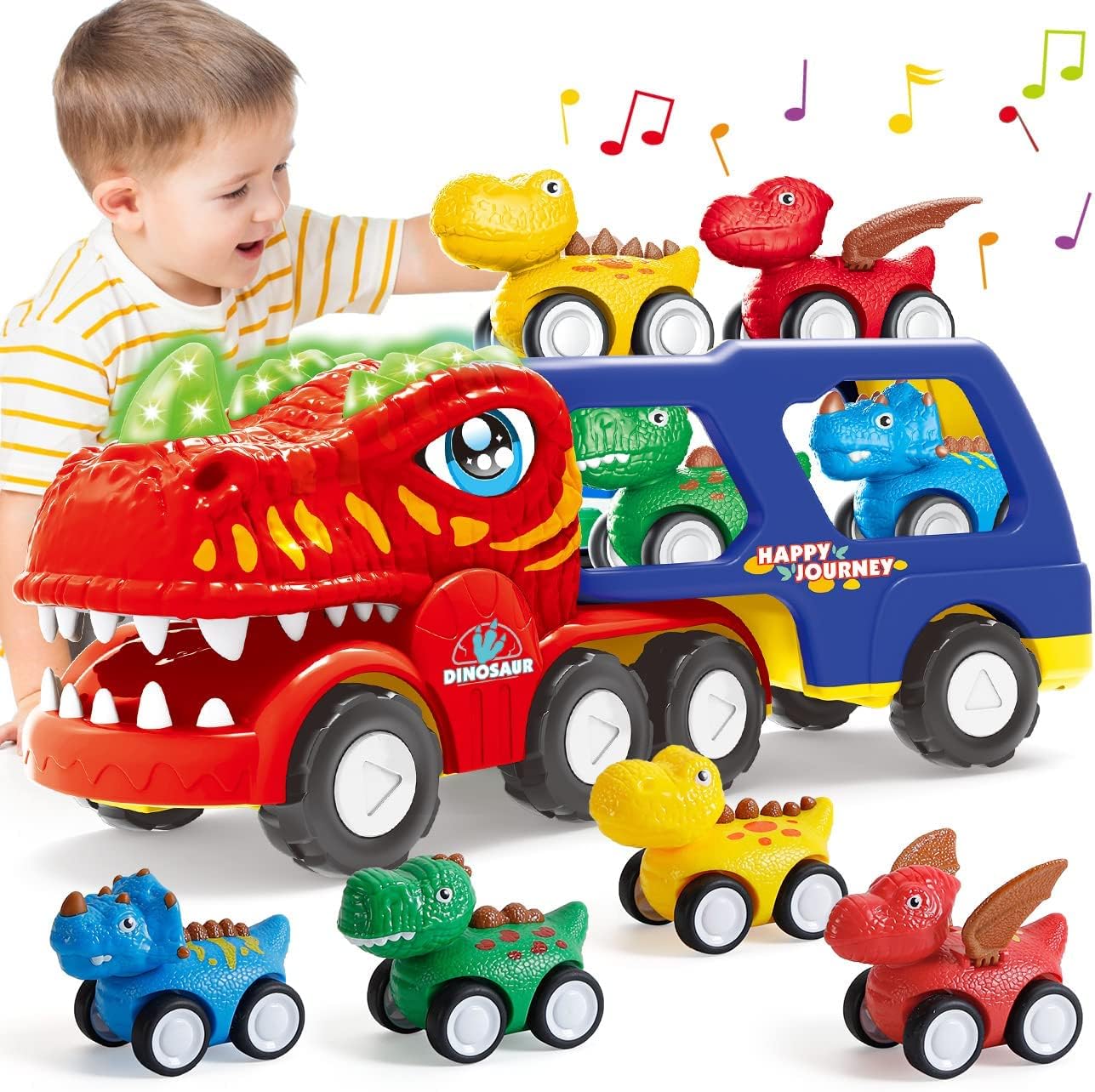 INSTOY Monster Truck Toys for 2-5 Year Olds, 5-Piece Dinosaur Toys for Age 2-6, Pull Back Cars for Toddlers & Girls, Birthday Gifts
