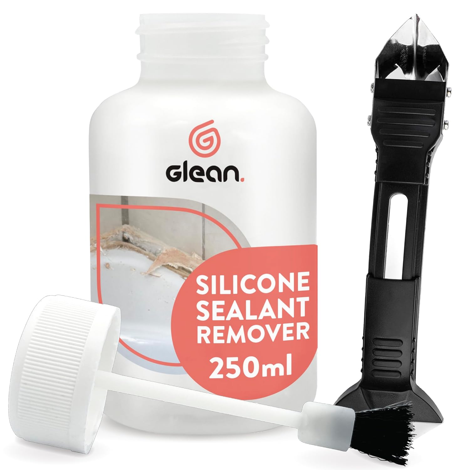 GLEAN Silicone Removal Gel & Sealant Remover Kit | 250ml | 10Pc Grout Tool Set | 3-in-1 Caulk Finishing & Sealant Removal Tool | Silicone For Bathroom Remover Kit