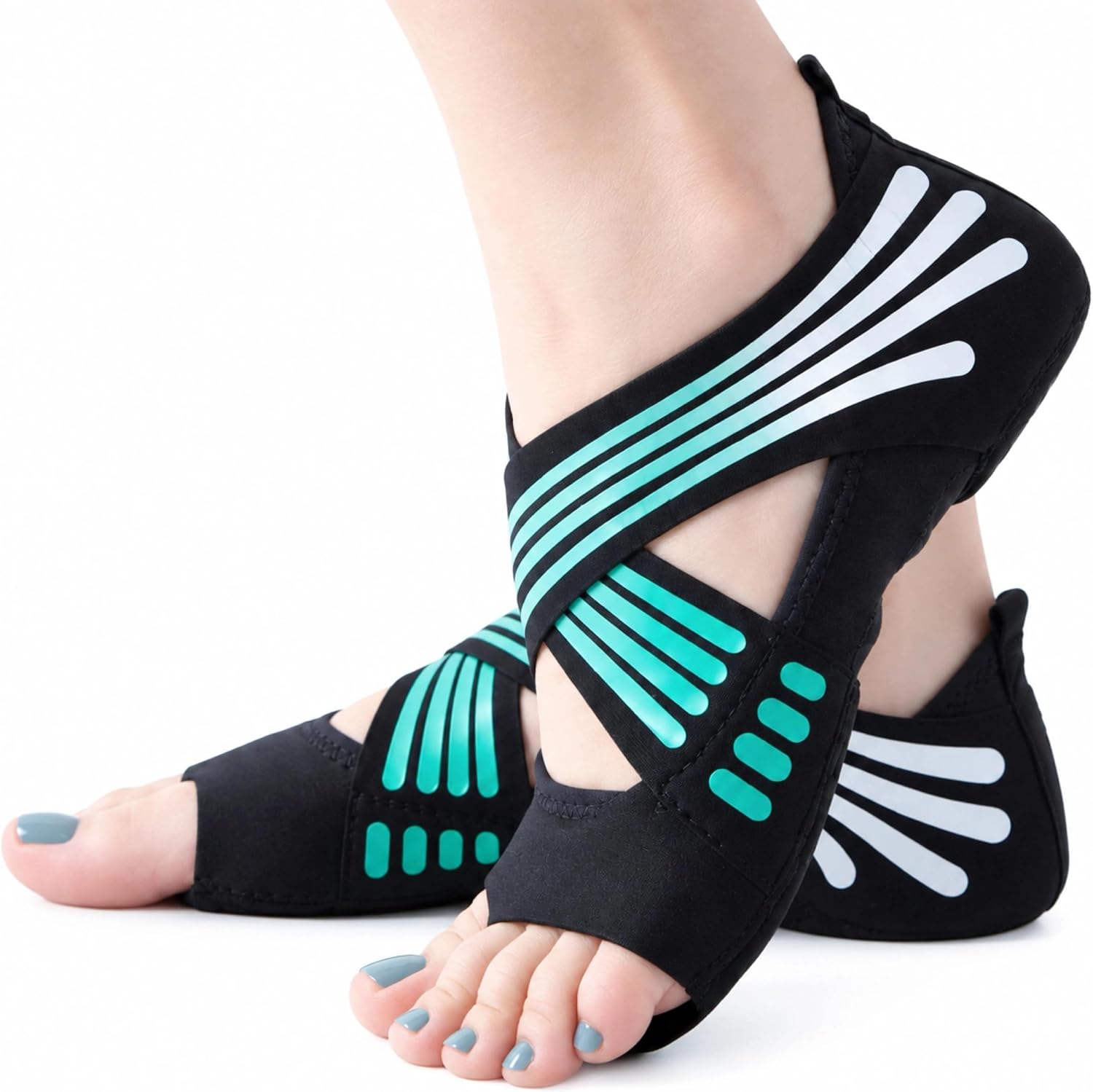 ABIRAM Pilates Grip Socks for Women - Non-Slip Toeless Yoga & Barre Socks