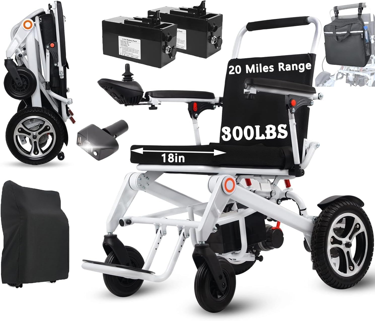 25 Miles Electric Wheelchair for Adults with 2 * 10AH Li-ion Battery, All Terrain Power Wheelchairs, Lightweight Portable Motorized Wheelchairs for Adults & Seniors, Support 300lbs, Airline Approved