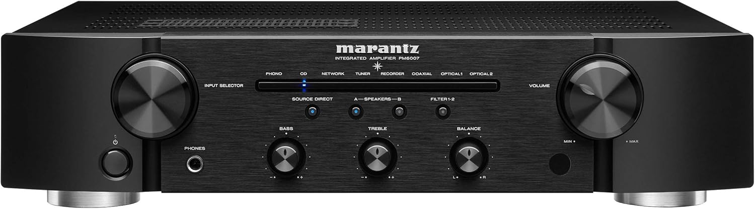 Marantz PM6007 Integrated Amplifier with Digital Connectivity, Coaxial & Optical Inputs, 2x 45W, DAC for Digital Input - Black