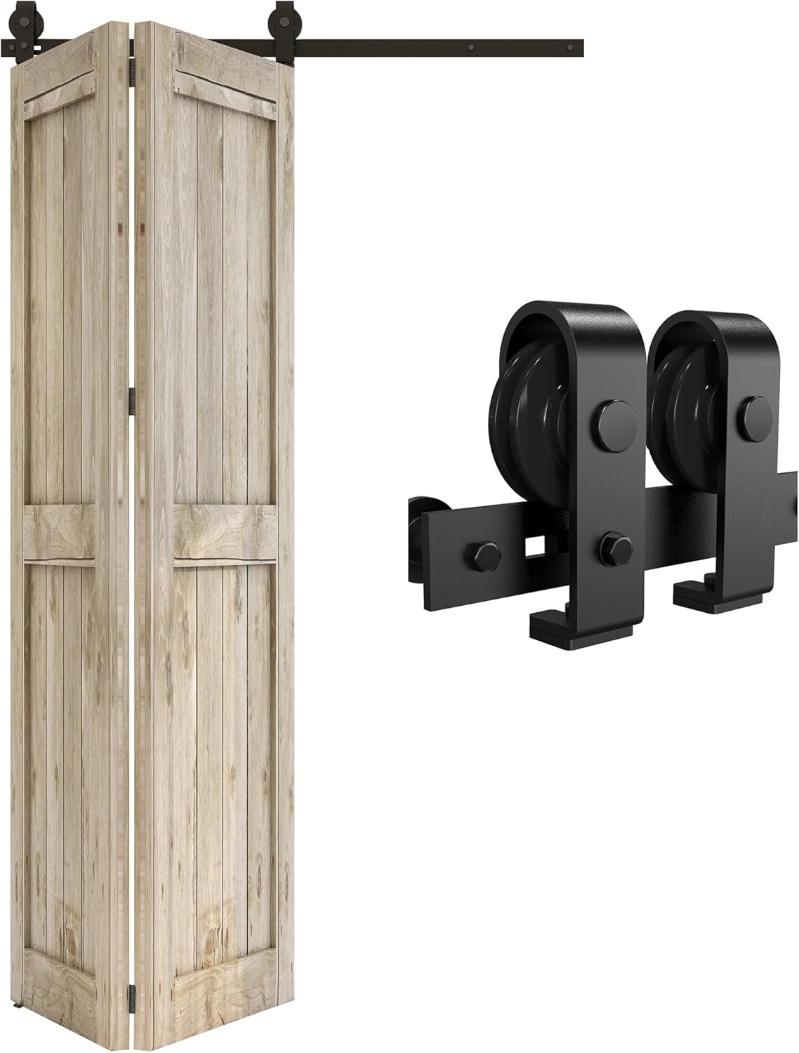 QINAIXQM 3.3FT/100CM Sliding Door Track Folding Door Hardware Kit Closet Rail Roller 2 Doors Accessory fits Maximum Single Door Leaf Width: 48CM, Excluding Door Panels