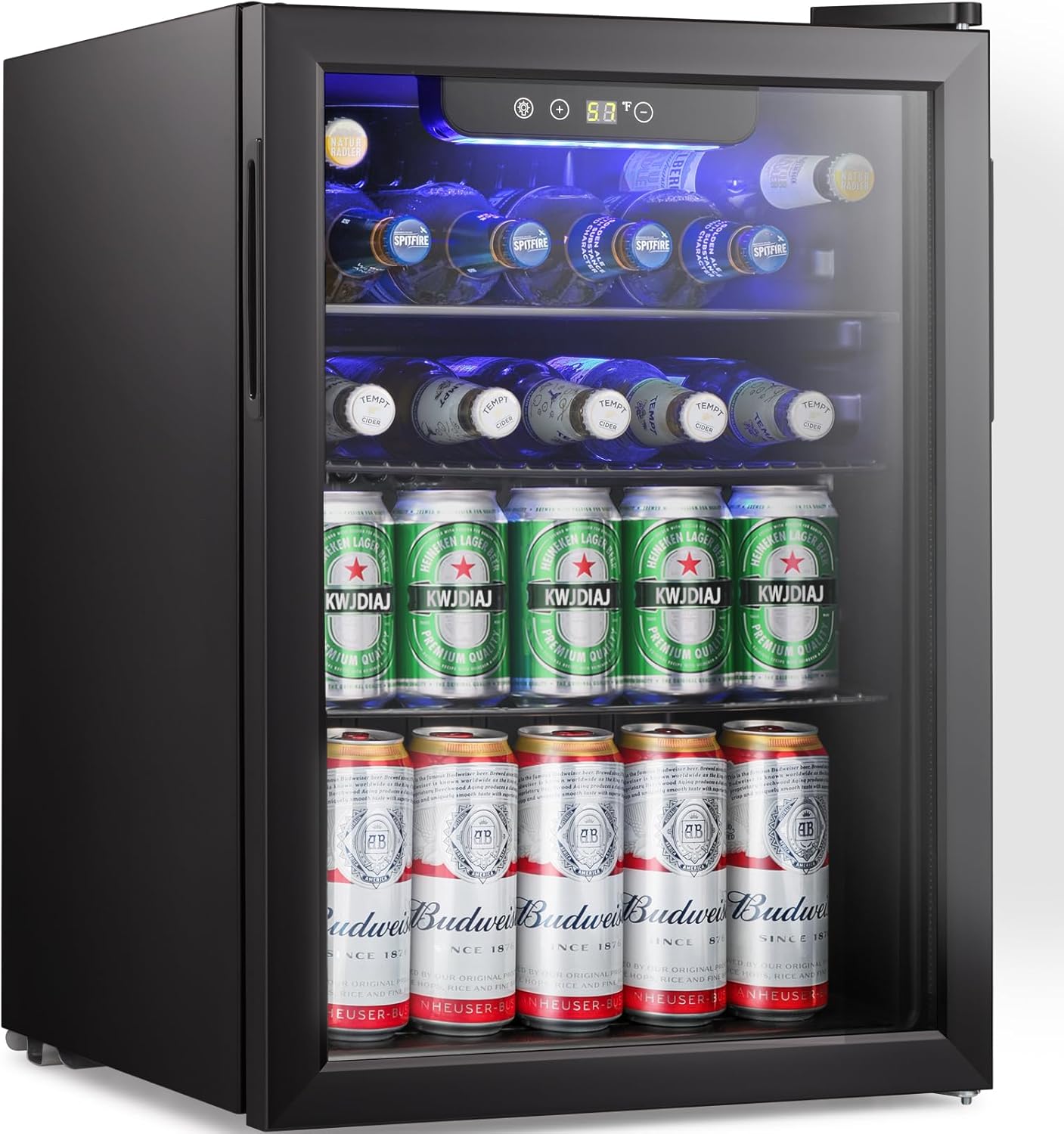 Antarctic Star 2.6cu.ft Mini Fridge 100 Can Beverage Refrigerator Wine Cooler/Cabinet Small Beer Soda Glass Door Counter Top Bar Fridge Freestanding Black