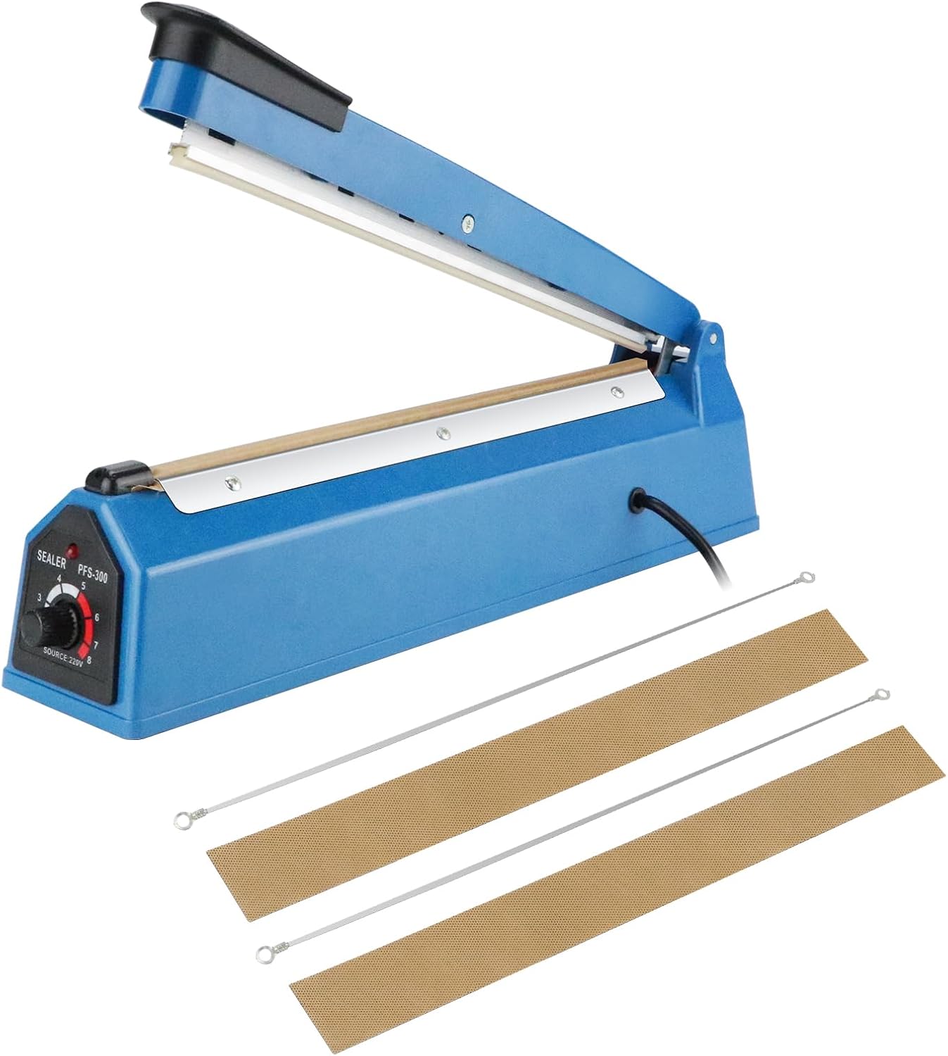 Impulse Heat Sealer Portable Sealing Machine, 300mm Plastic Bag Sealer, Manual Seal Food Packing Machine, with 2 Spare Heating Wires and High Temperature Cloth, for PP PE Plastic Bag