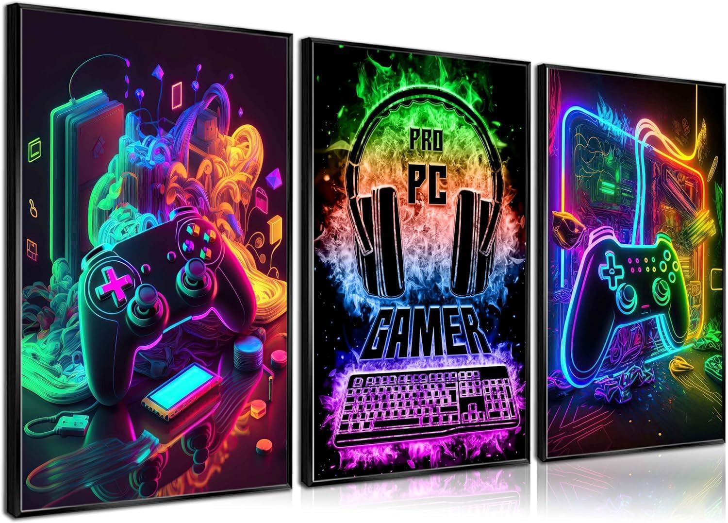 3Pcs Cool Gaming Wall Art Retro Video Gamer watercolor Posters Pictures Colorful Neon Gamepad Canvas Painting Prints for Boys Room Kids Gamer Room Bedroom for Boys Home Decoration 12x16in