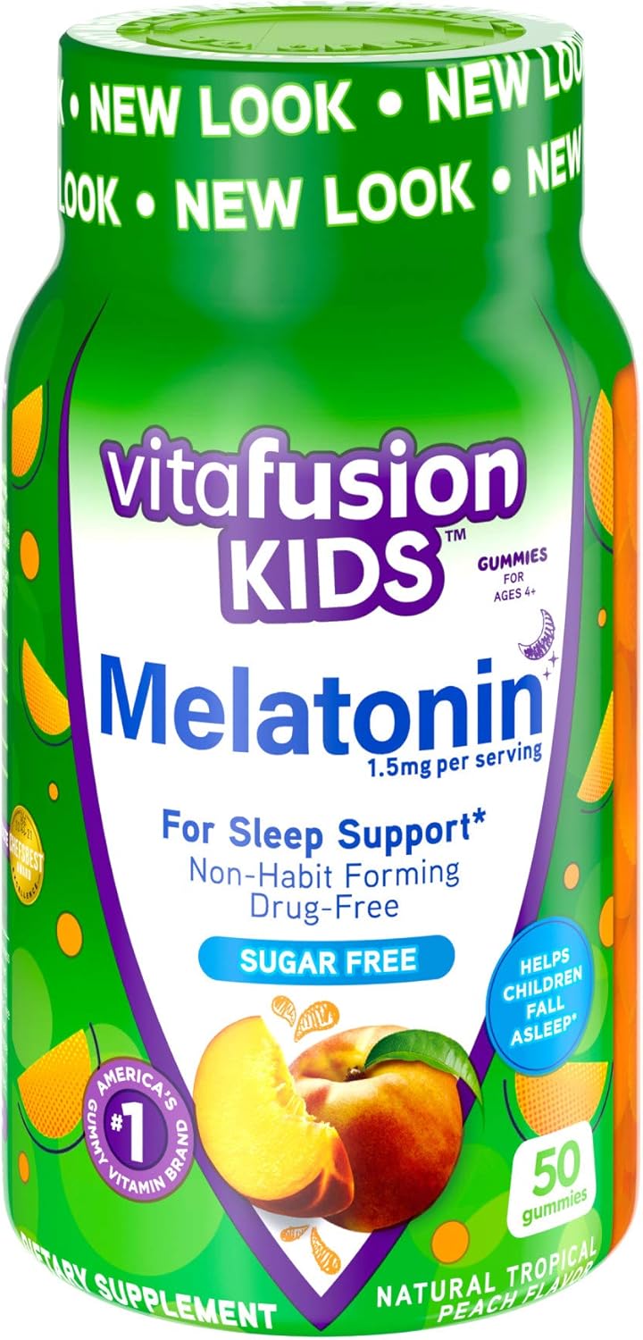 Vitafusion Kids Melatonin Gummy Supplements, Tropical Peach Flavored Sleep Support Supplements (1), 50 Count