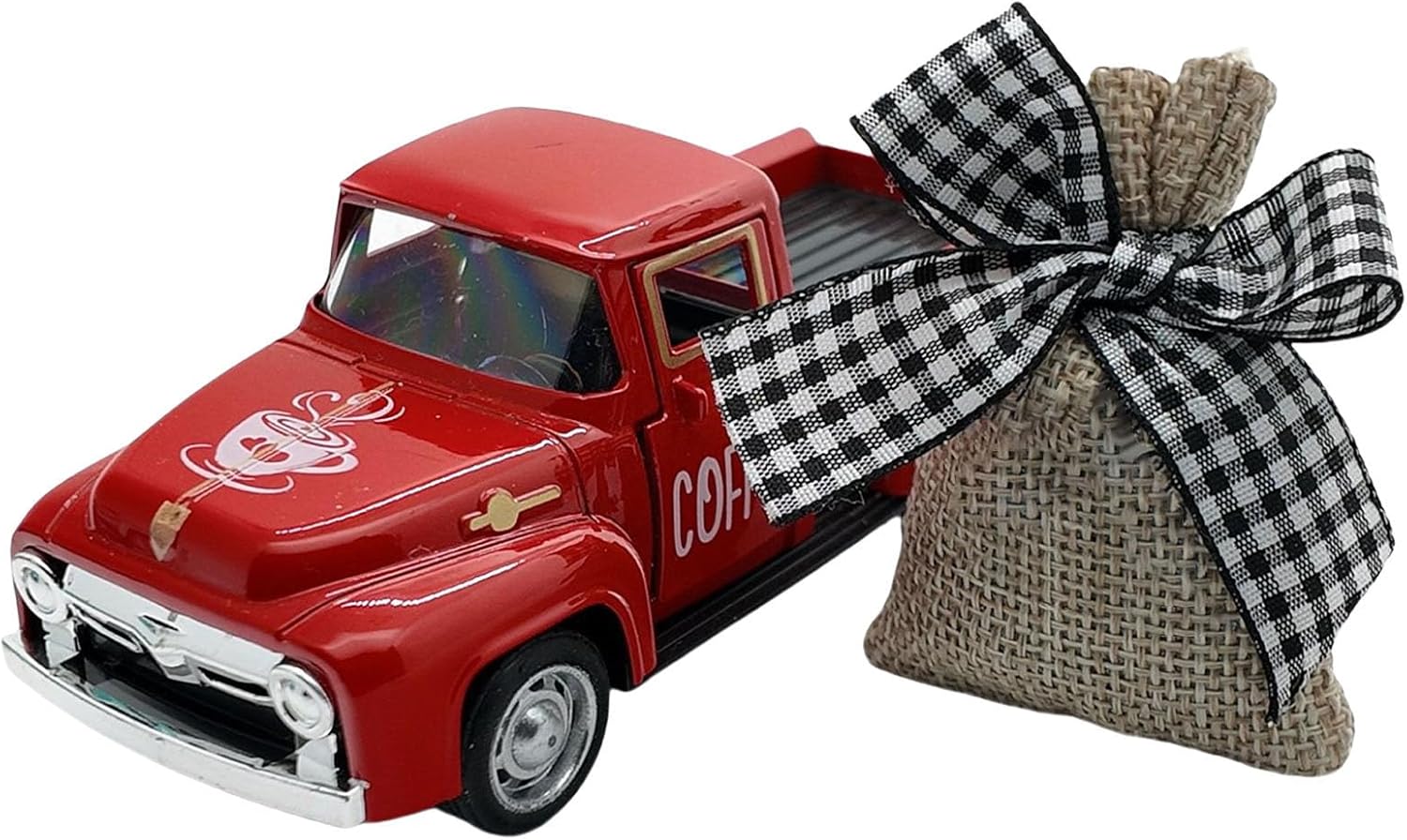 Asukohu Small Metal Coffee Truck Model Ornament With Removable Burlap Bag For Farmhouses Aesthetic Tiered Tray Shelf Decoration Cafe Centerpieces Decors