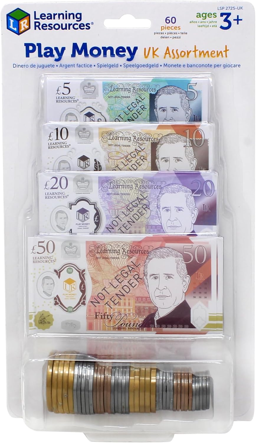 Learning Resources UK Play Money Assortment, Ages 3+, UK Notes & Coins
