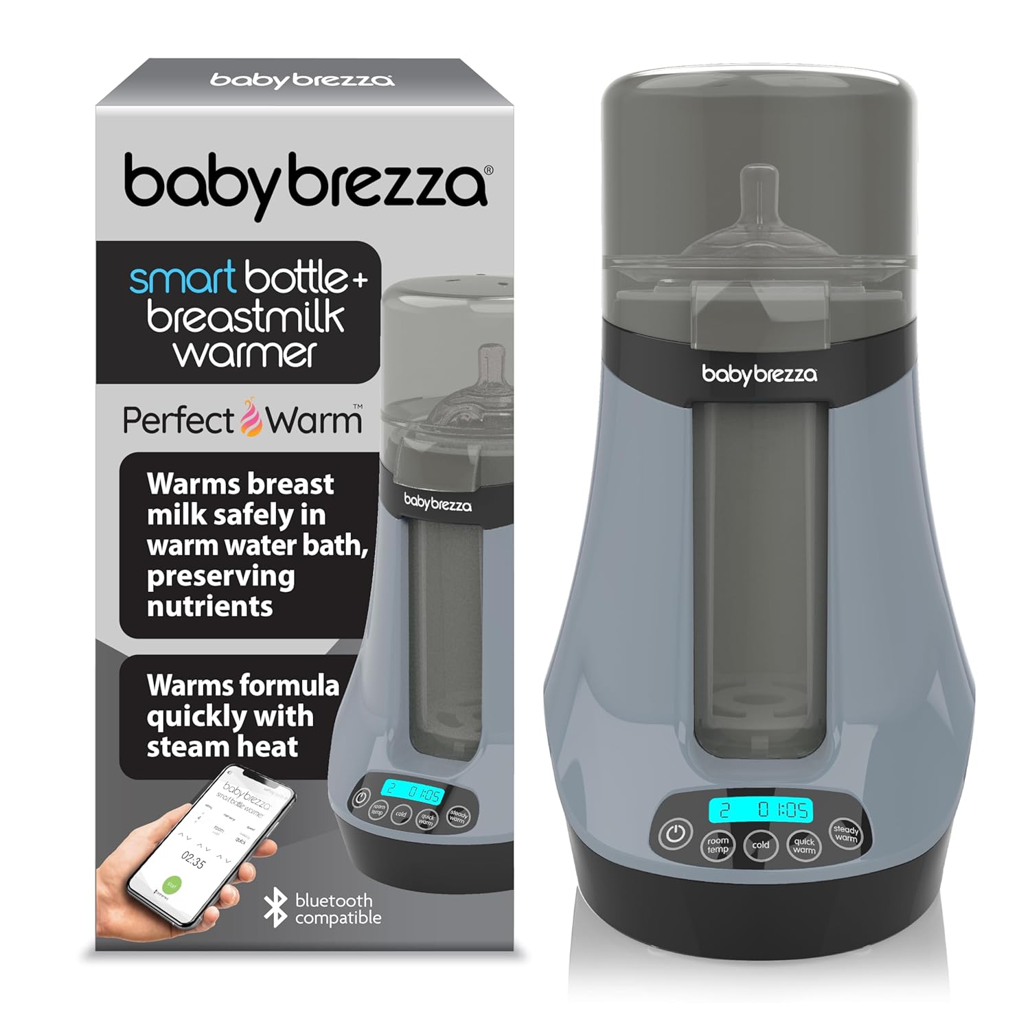 Baby Brezza Fast Baby Bottle Warmer - Smart Baby Milk Warmer + Breastmilk Warmer Defroster – 2 Unique Temperatures for Breastmilk + Formula - Universal Fit for All Bottles, Storage Bags + Food Jars