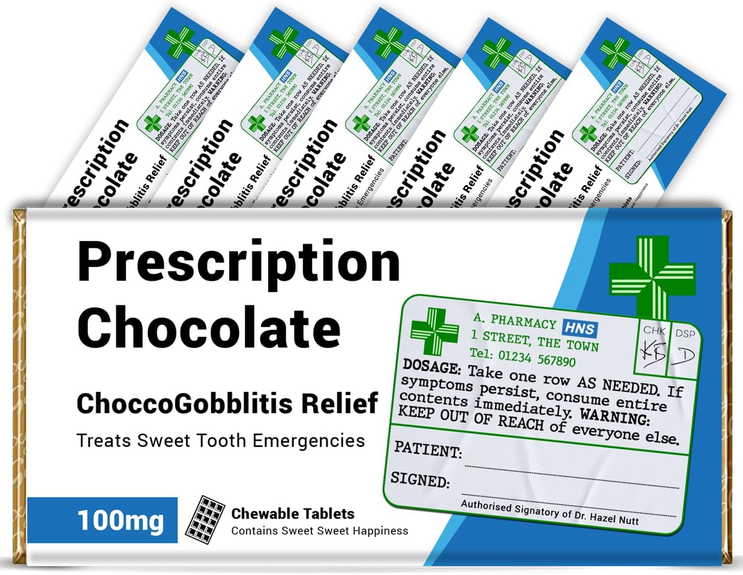 Funny Prescription Chocolate Bar Wrapper x 6 pcs (Chocolates not included) - Get Well Soon Gifts, Stocking Fillers, Funny Gifts for Women, Men, Teachers